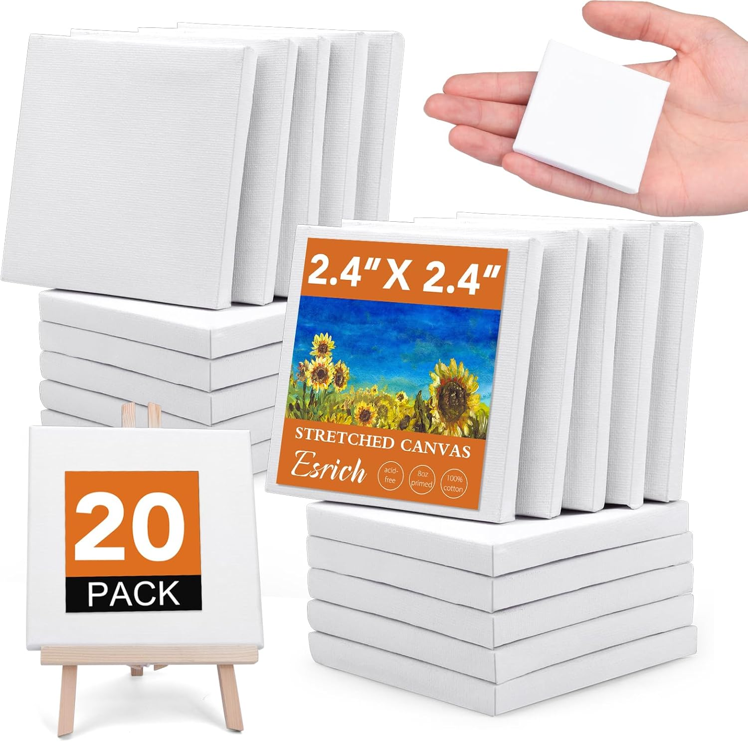 ESRICH Mini Stretched Canvas 20Pack 2.4*2.4Inch,2/5''Profile Art Primed Canvases for Painting,100% Cotton Small Professional Stretched Canvas for Kids and Art Supplies,For Acrylics,Oils&Other Painting image number 3