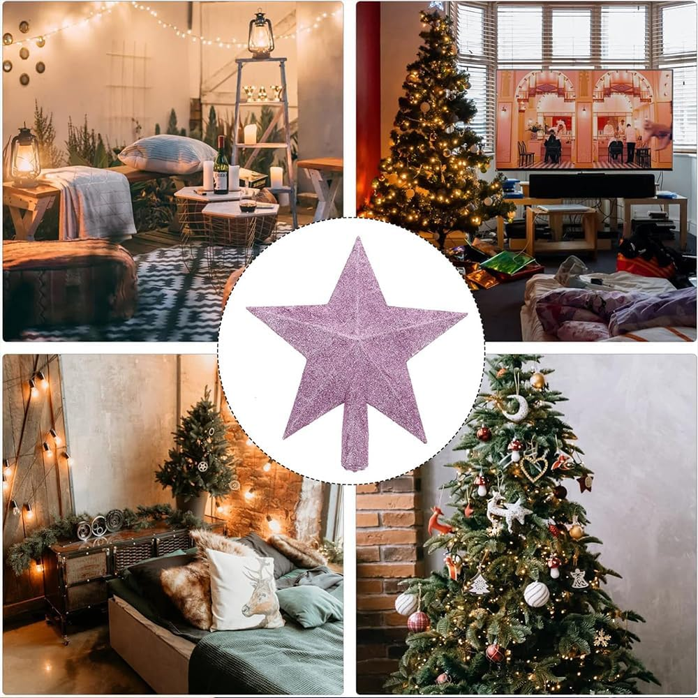 15CM Tree Top Star Christmas Decorations Glitter Tree Top Star Christmas Tree Topper Small Christmas Tree Decoration Treetop for Holiday Ornament, Pink - Gold image number 4