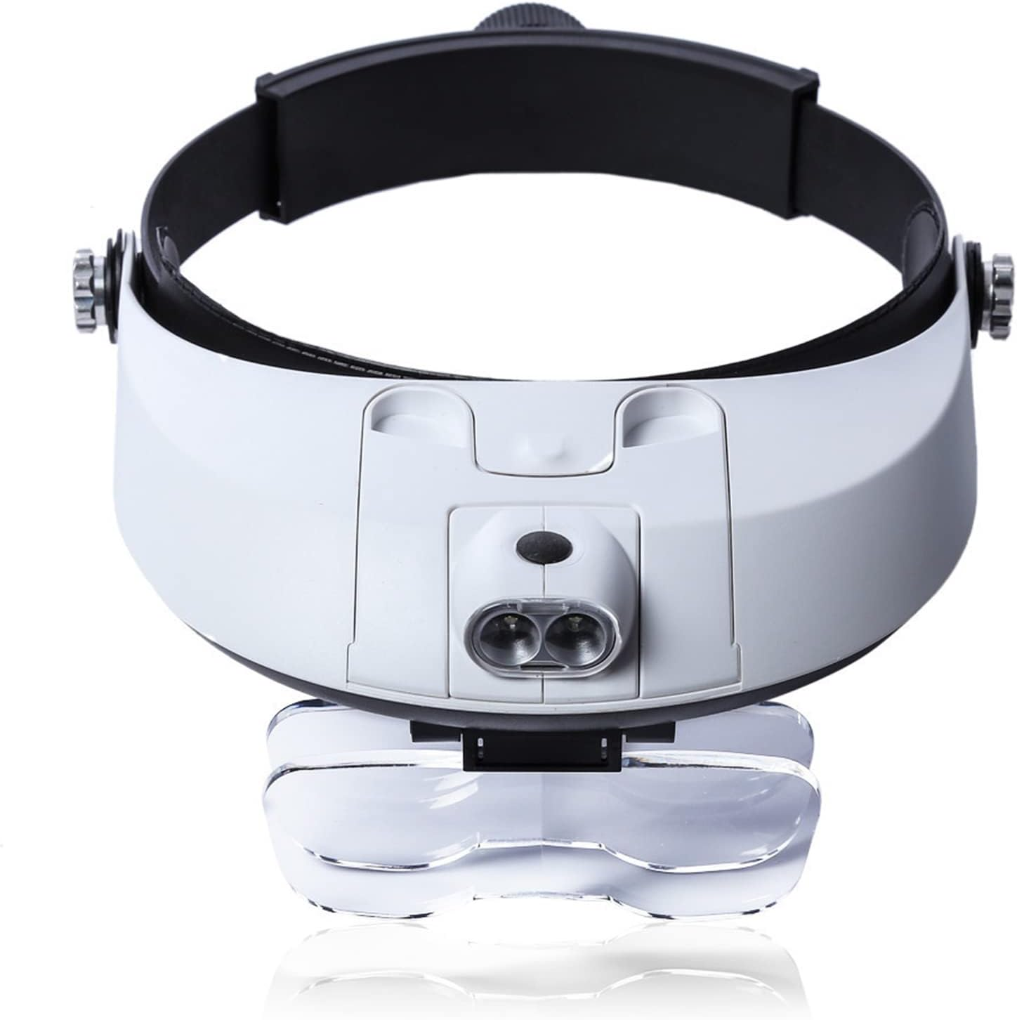 Meichoon Magnifying Glasses Head Mount Magnifier Double LED Lights 1X 1.5X 2X 2.5X 3.5X 5 Lenses Loupe with Batteries for Reading Maintenance Inspection Welding Embroidery UC41