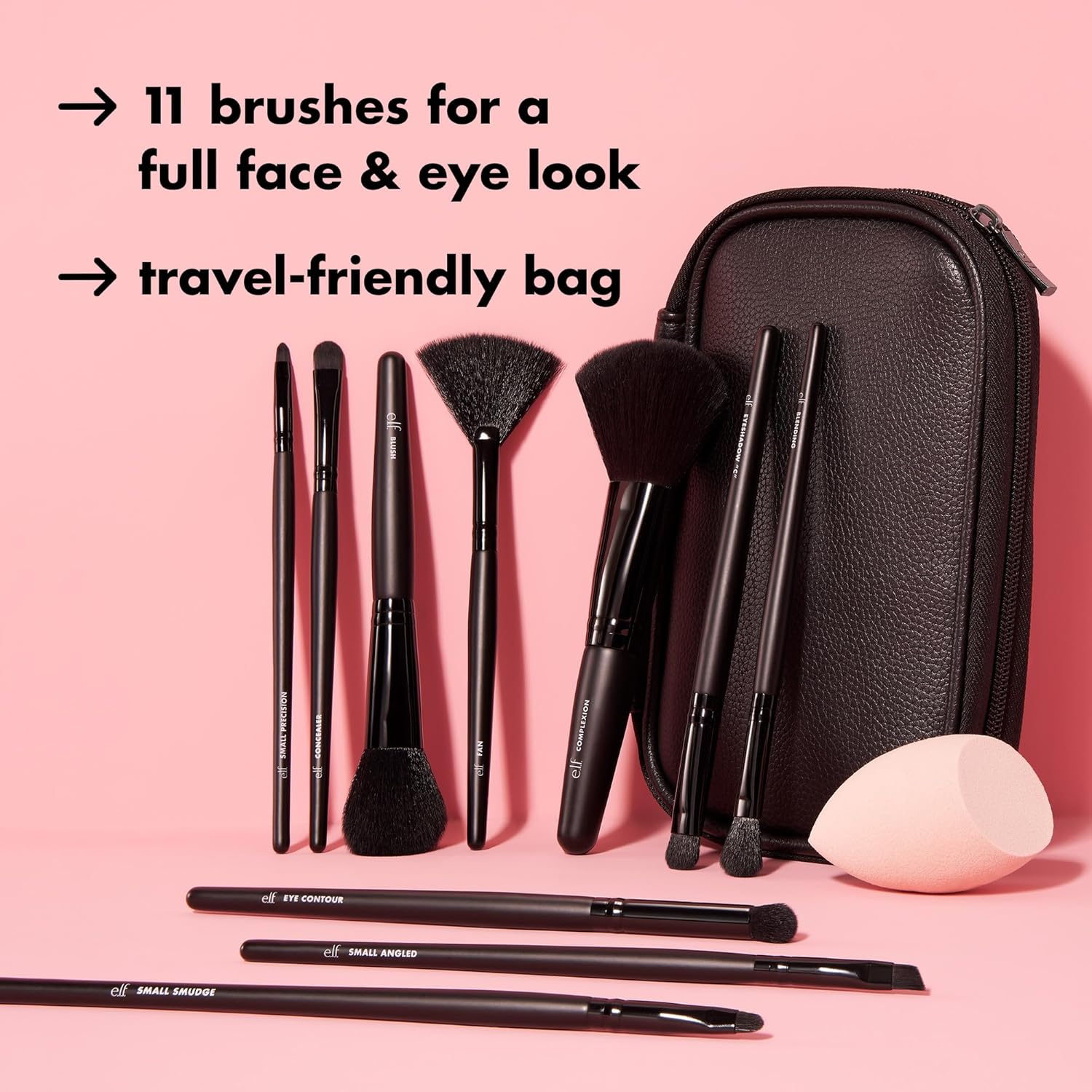 E.L.F. Full Face & Eye Makeup Brush Set, 11 Makeup Brushes for Foundation to Bronzer, Eyeshadow & More, Vegan & Cruelty-Free image number 5
