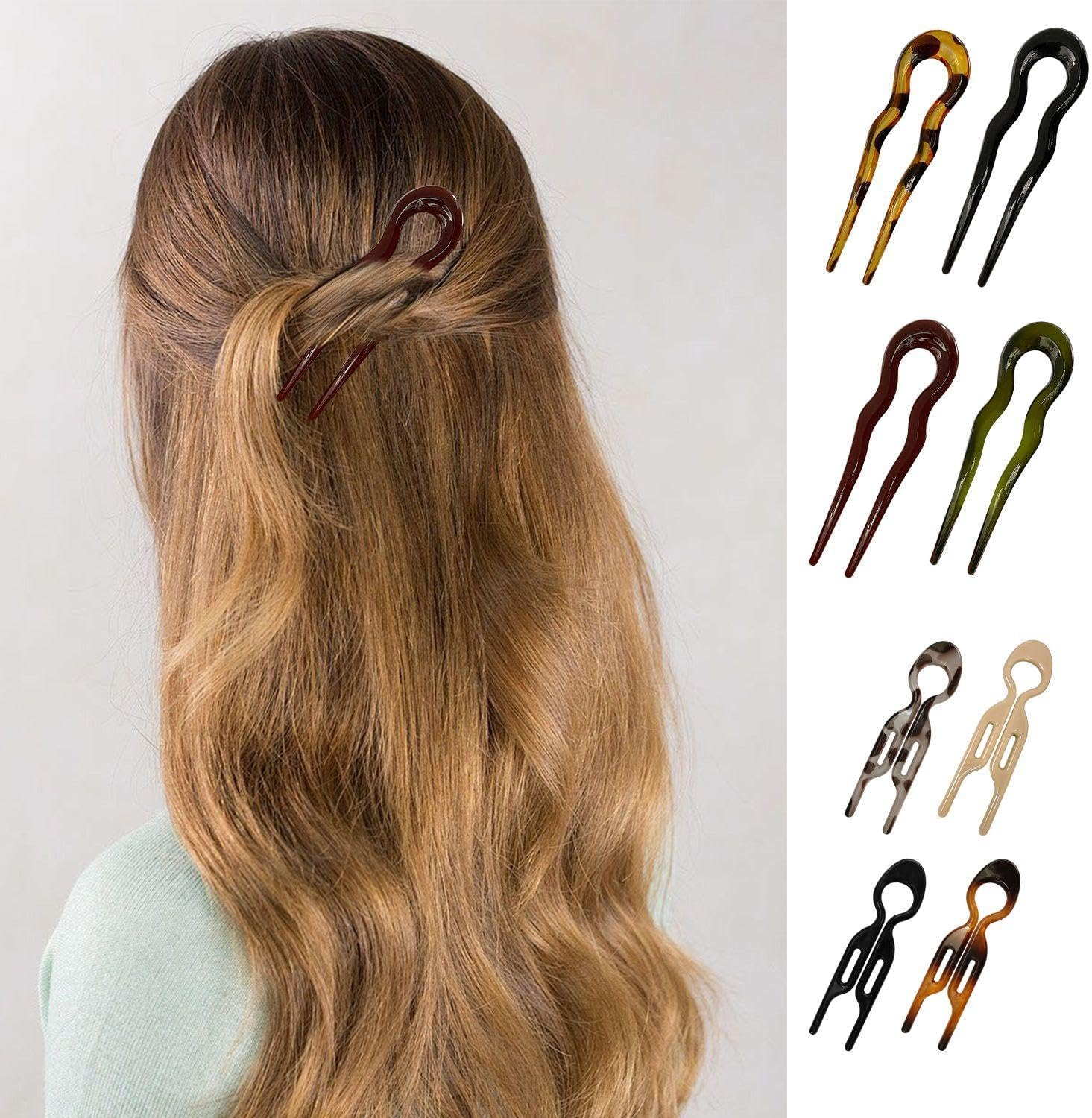 4 U-Shaped Wave Hair Pins and 4 Fishtail Hairpins, Retro Hairstyle Accessories, Female French Hairpins, Suitable for Fashion Styling Design. image number 5