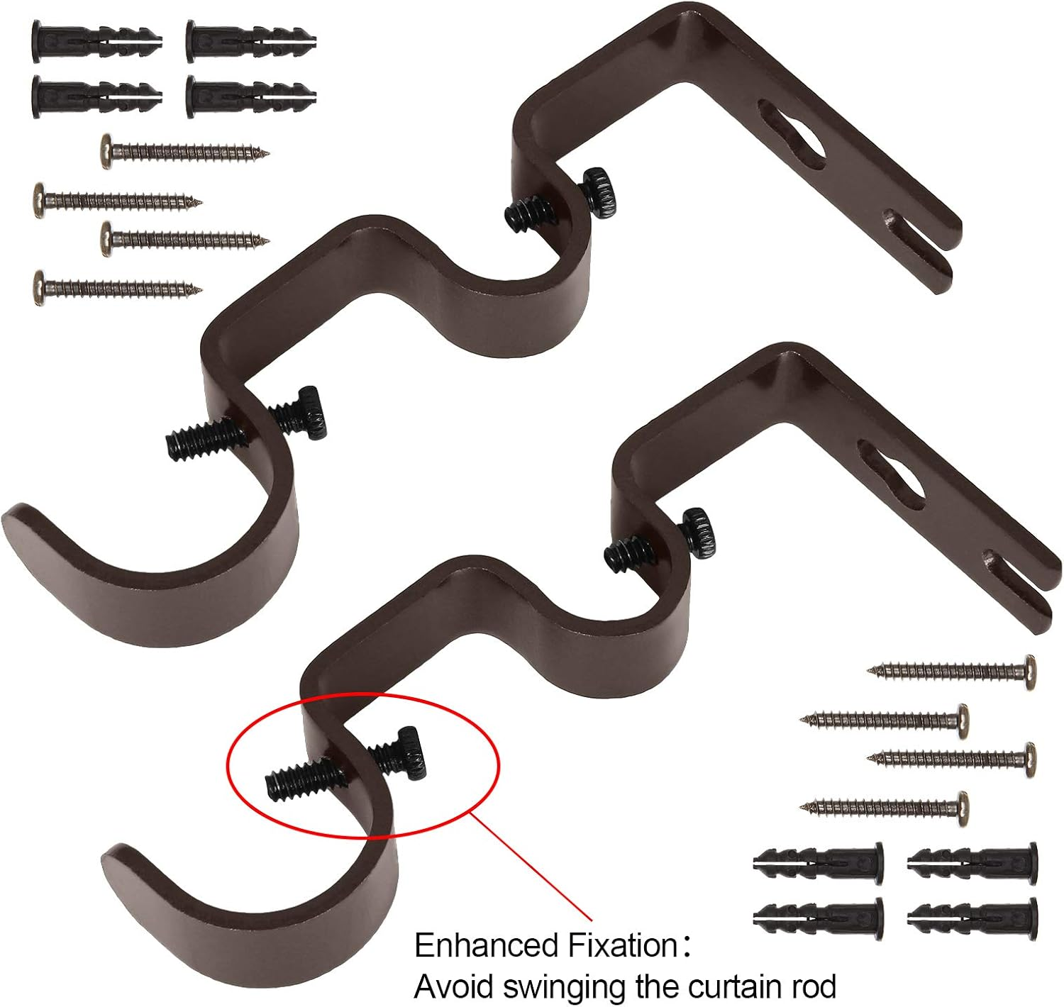 ZOEYES 8 Pack Heavy Duty Double Curtain Rod Brackets, Bronze, Iron Frame, Wall Mount, Perfect for Bedroom, Living Room, Dining Room image number 3