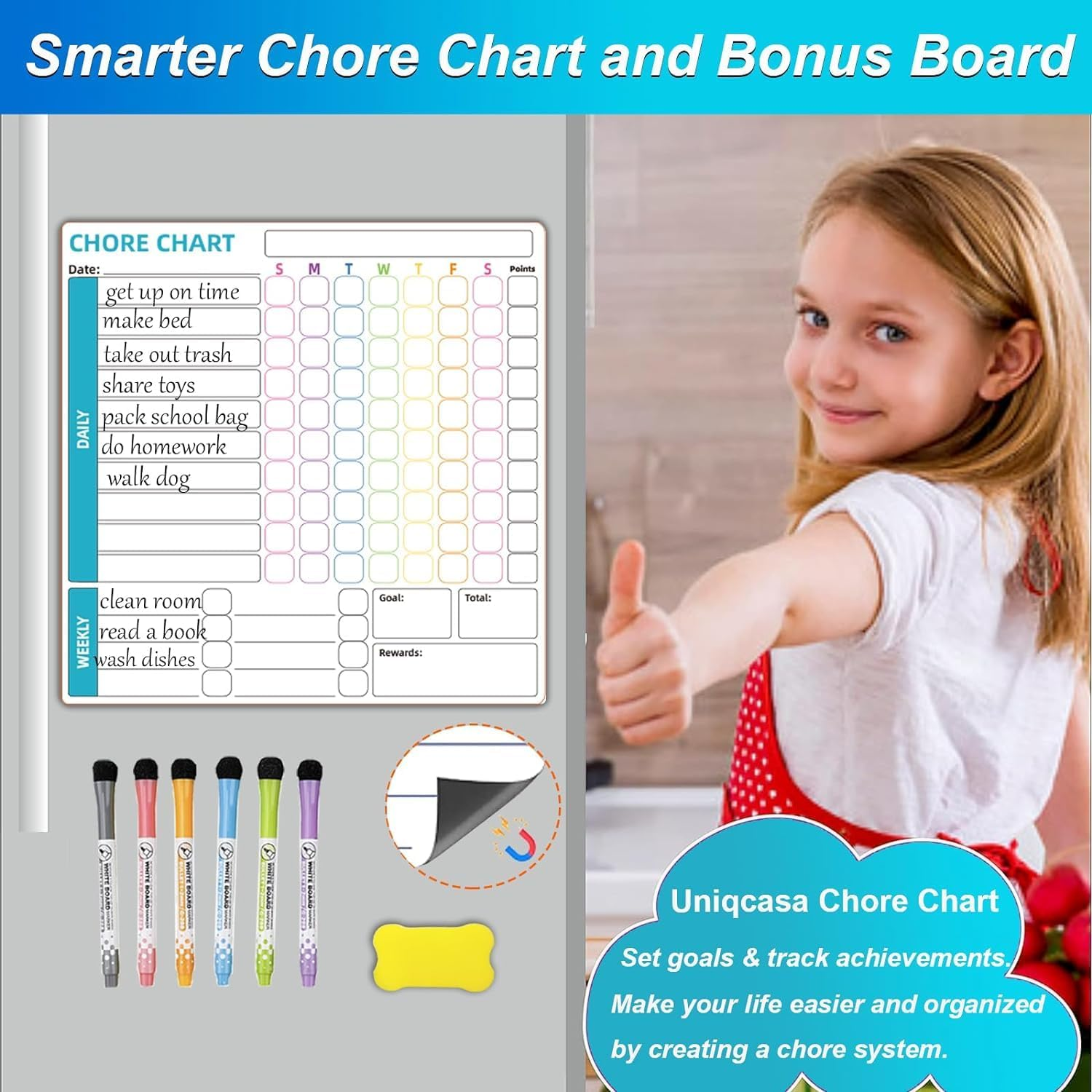 Chore Chart, 3 Pack Magnetic Chores Chart for Multiple Kids,Dry Erase Behavior Responsibility Reward Chart Fridge Weekly to Do Memo Checklist with 6 Fine Markers for Teenagers Children Adults