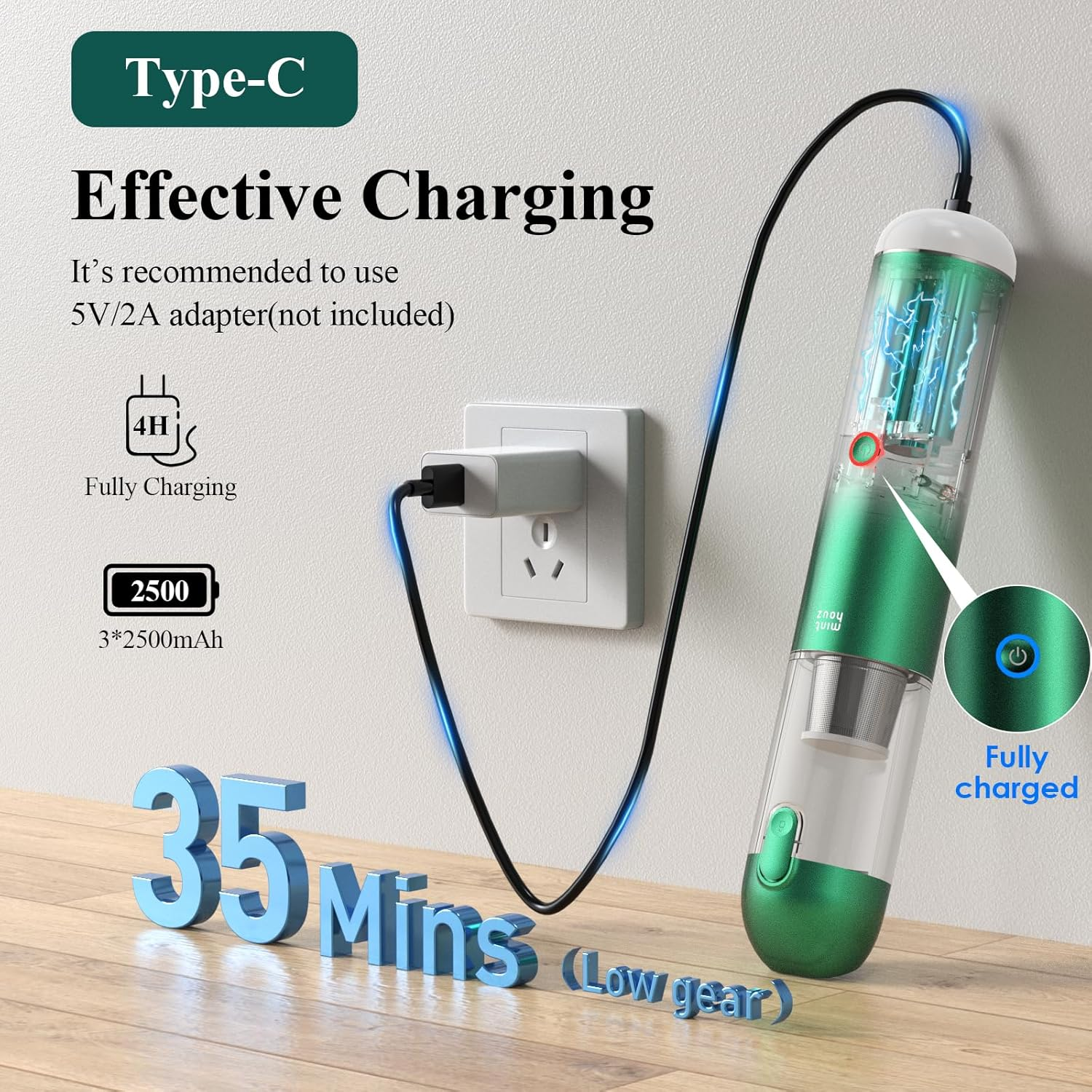 Minthouz 17000Pa Handheld Vacuum - 120W Rechargeable Cordless Car Vacuum Cleaner with LED/SOS Light for Car Home Keyboard image number 1