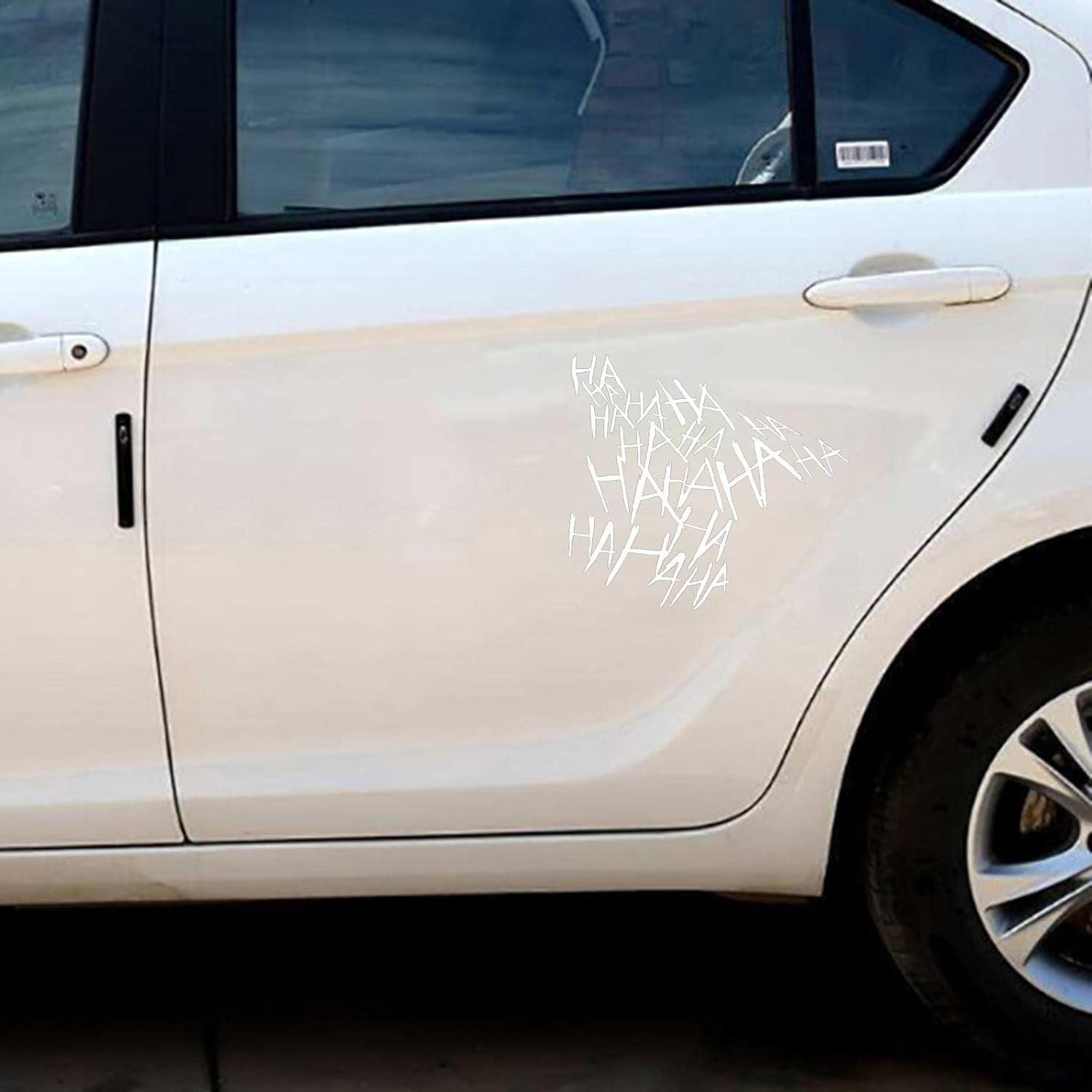 2Pcs Hahaha Car Decal Sticker,Funny Helmet Stickers Motorcycle Helmet Decal,Waterproof Durable Text Decals for Laptop,Window, Car, Auto, Bumper (White) image number 2