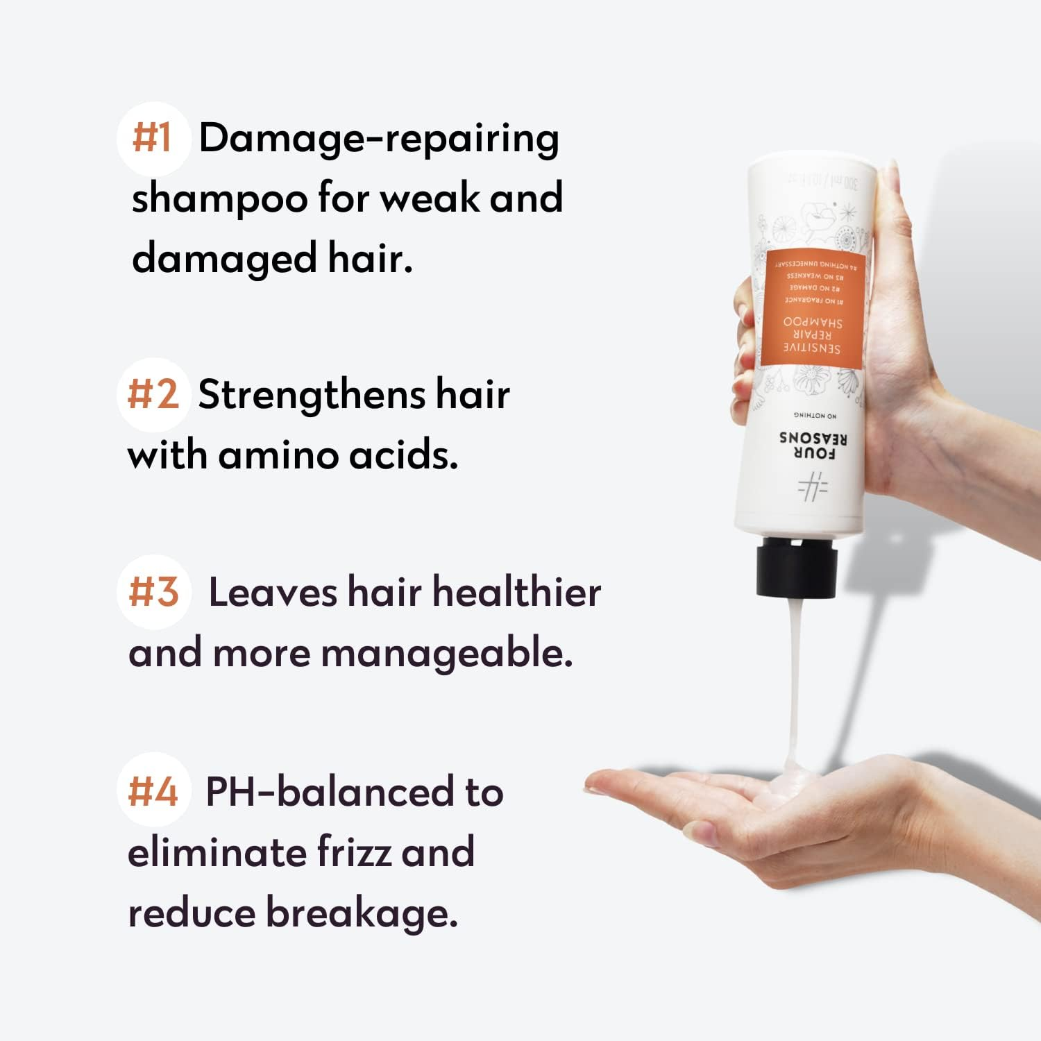 Four Reasons No Nothing Sensitive Repair Shampoo - Fragrance-Free, Repairing Shampoo - for Dull and Damaged Hair | 100% Vegan | 300 Ml