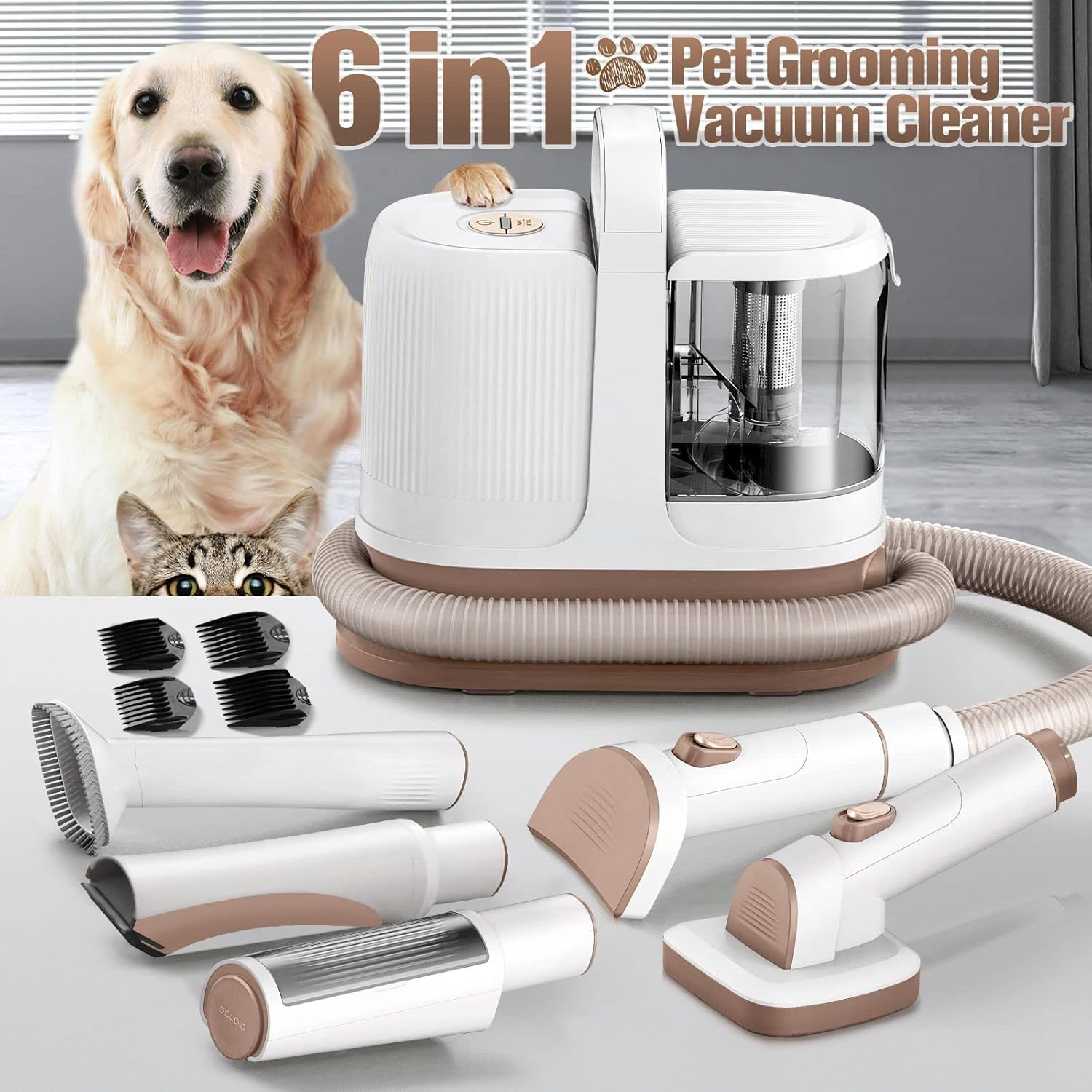 Pet Scene Dog Grooming Kit,6 in 1 Dog Grooming Vacuum Cleaner Hair Remover Clipper Deshedding Slicker Brush Trimmer Pro Groomer 3 Suction Levels,With 5 Professional Tools image number 3
