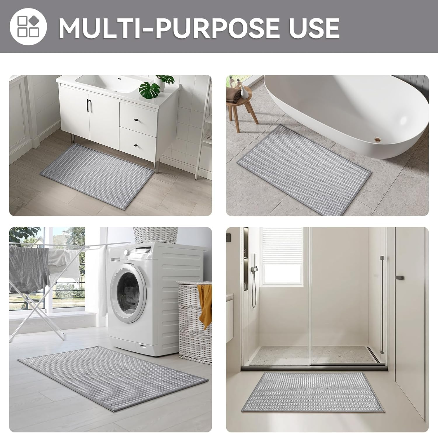 50 * 80Cm Absorbent Bath Mat, Rubber Non Slip Quick Dry Super Absorbent Thin Bathroom Rugs Fit under Door-Washable Bathroom Floor Mats-Shower Rug for in Front of Bathtub (Chenille Cross Grey)