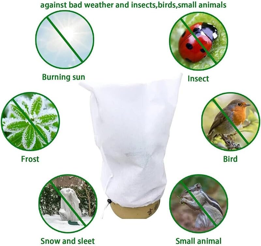 AIMALL Premium Reusable Garden Plant Cover with Drawstring: Frost, Wind, and Hail Protection - Suitable for Shrubs, Trees, and Potted Plants - Durable Non-Woven Fabric Design, 3