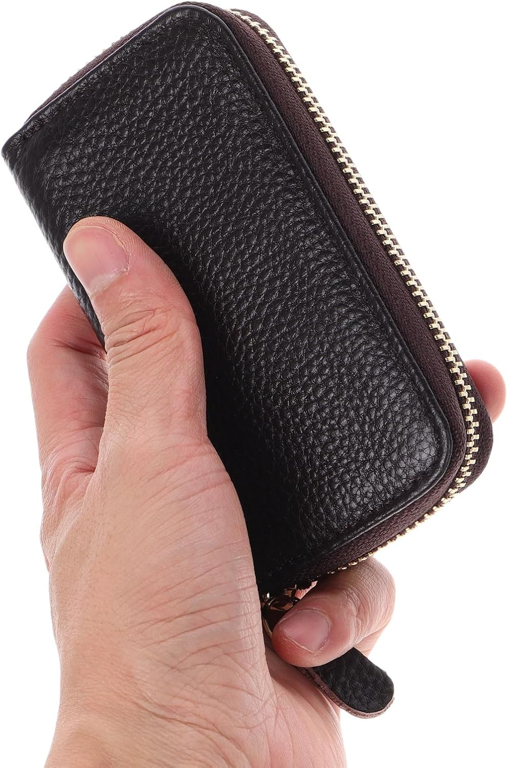 VALICLUD Large Capacity Genuine Leather Key Holder for Men with Zipper Multifunctional Car Key Pouch and Keyring Carabiner Unisex Small Card Wallet for Travel and Daily Use image number 3