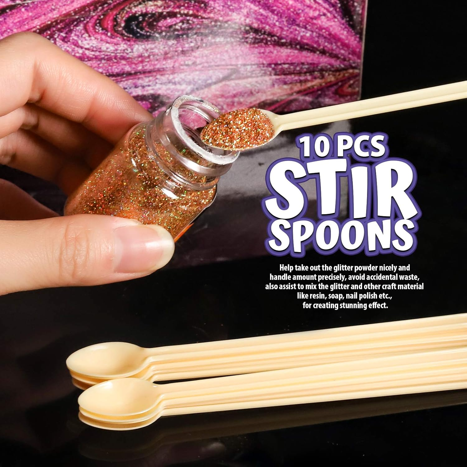 LEOBRO Holographic Extra Fine Glitter Powder, 15 Colors, Craft Glitter for Resin Jewelry Art Crafts Making, Cosmetic Glitter for Nail Body Face Hair, with 10 PCS Stir Spoons image number 4