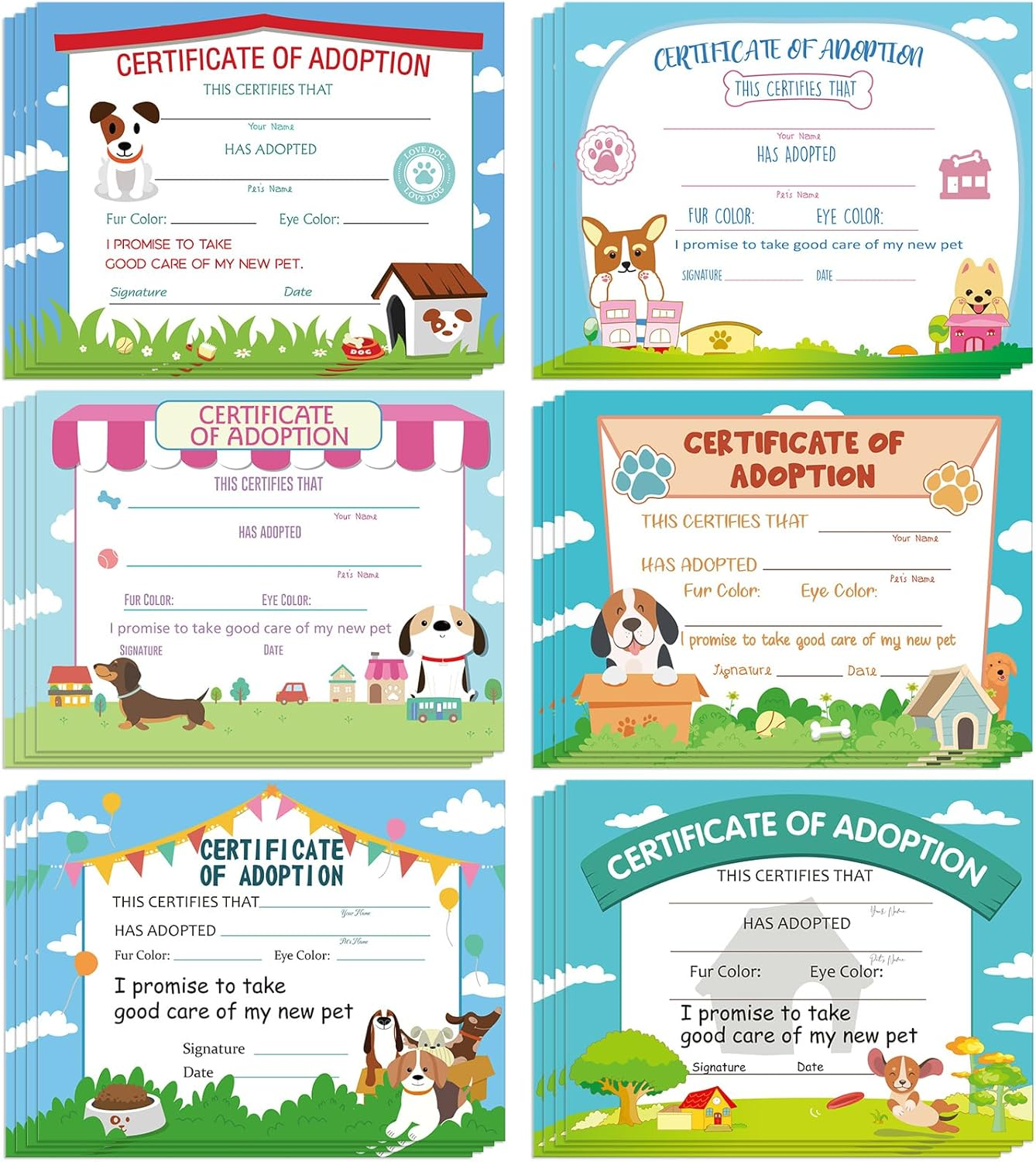 Dunzoom 24 Pcs Dog Adoption Certificates Adopt Puppy Certificate for Puppy Parties & Pet Adoption Centers 11 X 8.5 Inches image number 4
