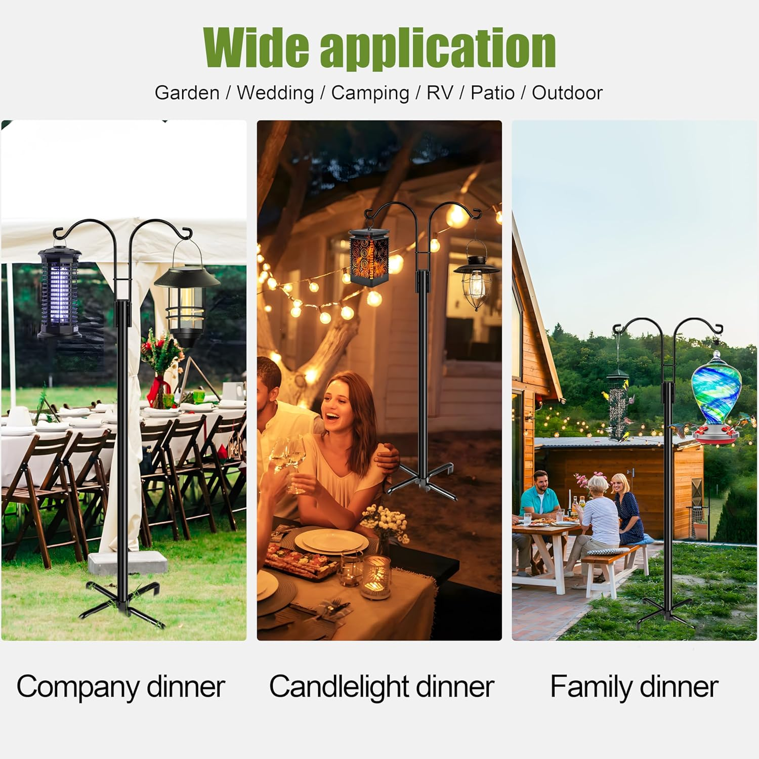 Double Shepherds Hooks for Outdoor, 2-Pack Heavy Duty Two Sided Garden Pole for Hanging Bird Feeder, Plant Baskets, Solar Light Lanterns, Garden Plant Hanger Stands with 5 Base Prongs(92 Inch) image number 6