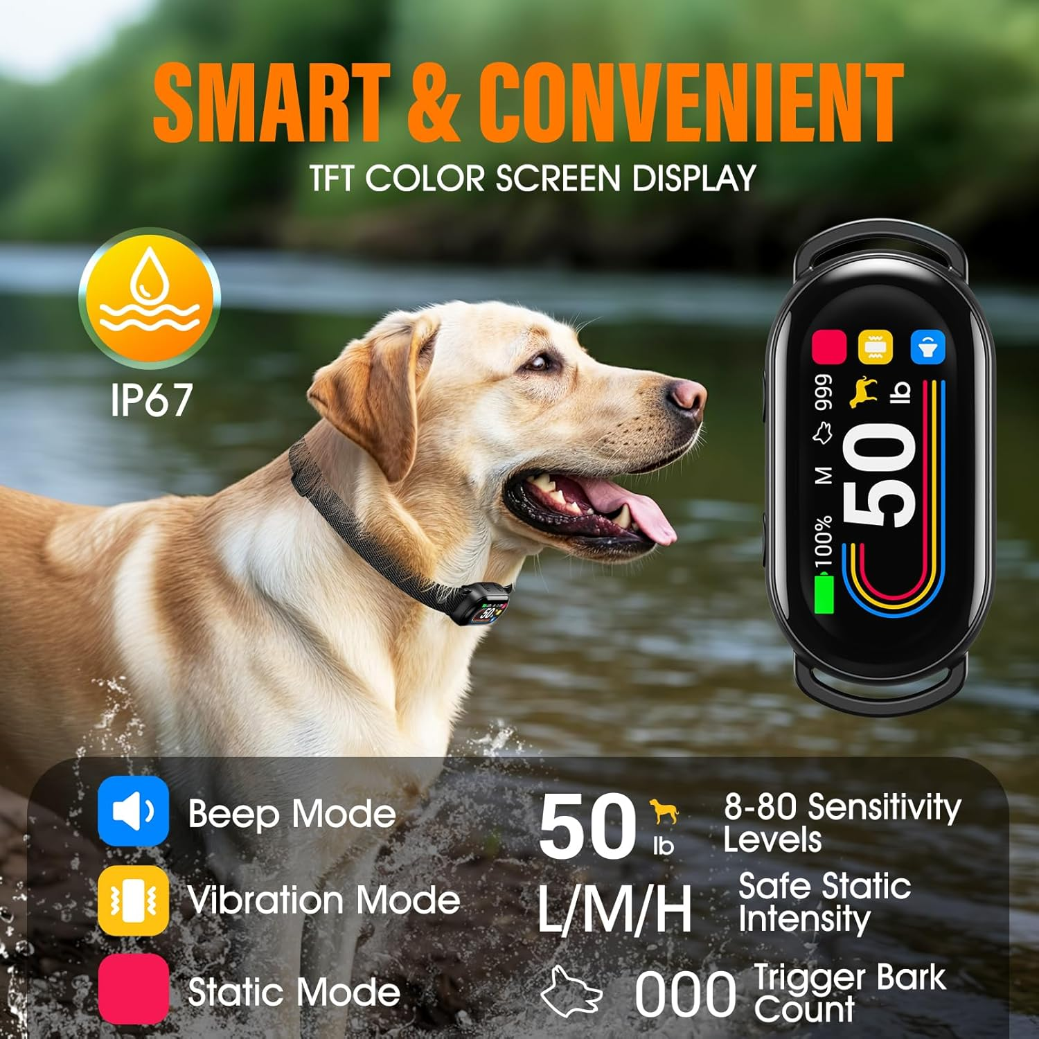 Smart Dog Bark Collar for Small Medium Large Dogs, Bark Collar for Small Dogs 5-15Lbs, anti Barking Collar for Medium Large Dog 25-100Lbs, with 4 Training Modes, More 8 Sensitivity Levels, Black image number 6
