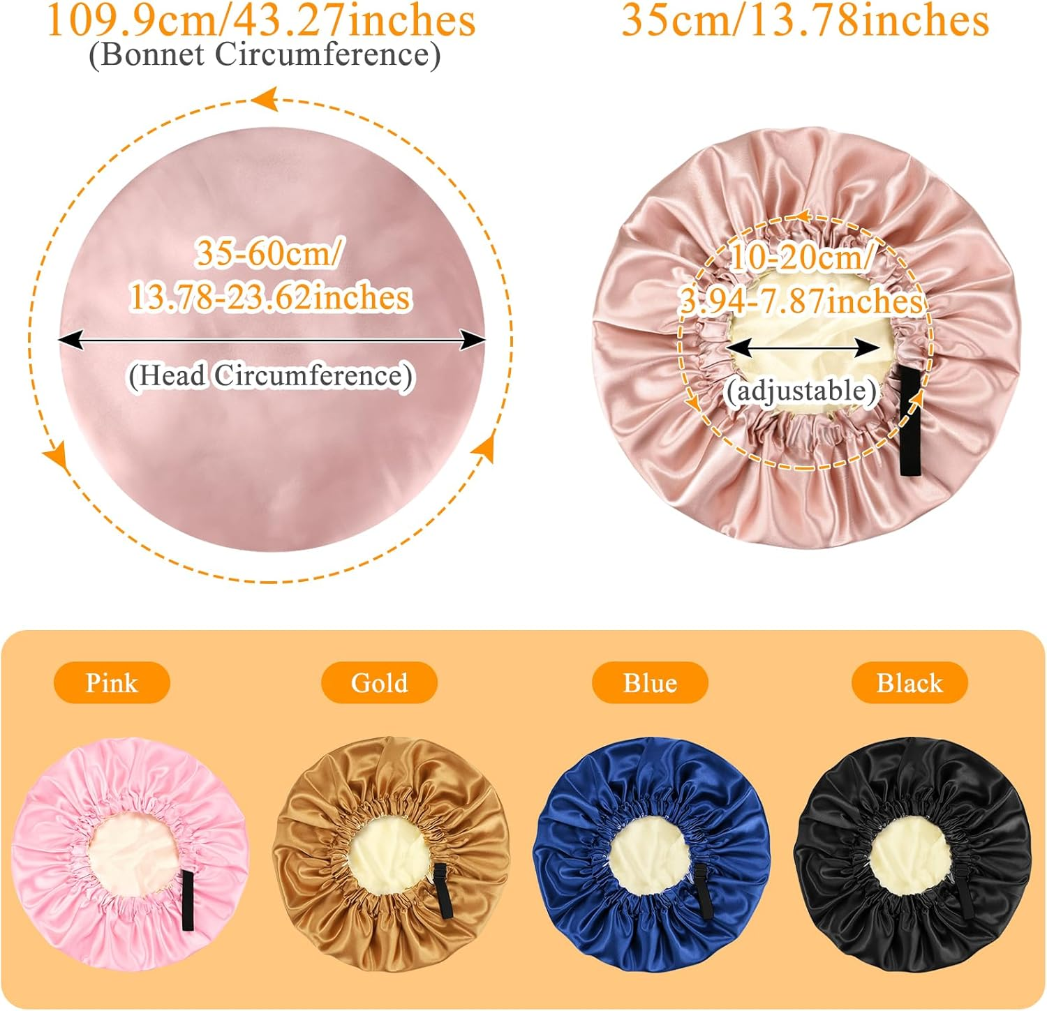 Large Satin Bonnet Silk Bonnet for Sleeping Women Men, Hair Bonnet Double Layer Reversible with Elastic Tie Band Adjustable Night Sleep Cap Wrap for Curly Hair