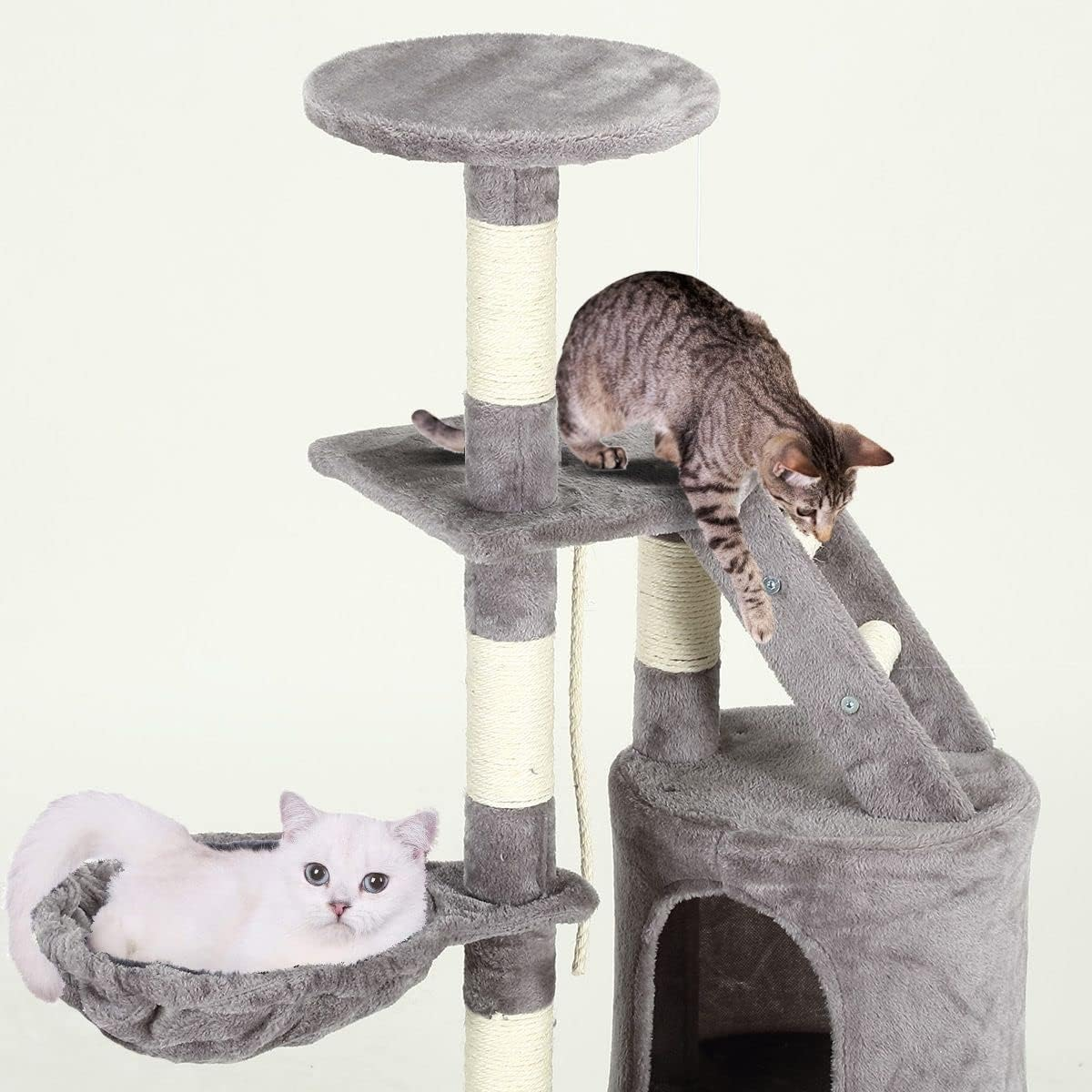 118Cm Plush Cat Scratching Post Climbing Tree Condo Play Center for Activity with Perches Dangling Rope Toys image number 6