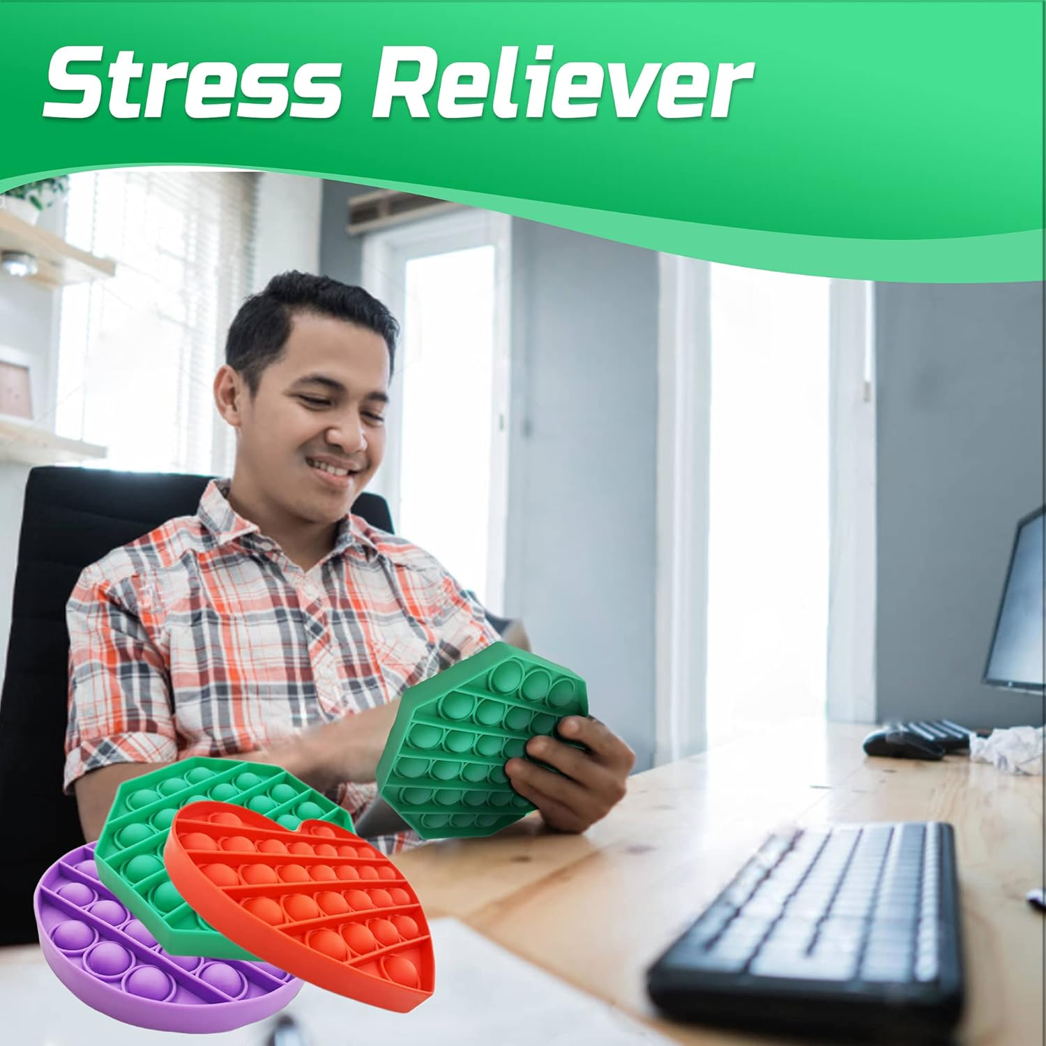 Ellostar Push Pop Bubble Sensory Fidget Toys Pop Stress Reliever Silicone Squeeze Toy Tactile Logic Game, Great for Kids and Adults (Purple) image number 3