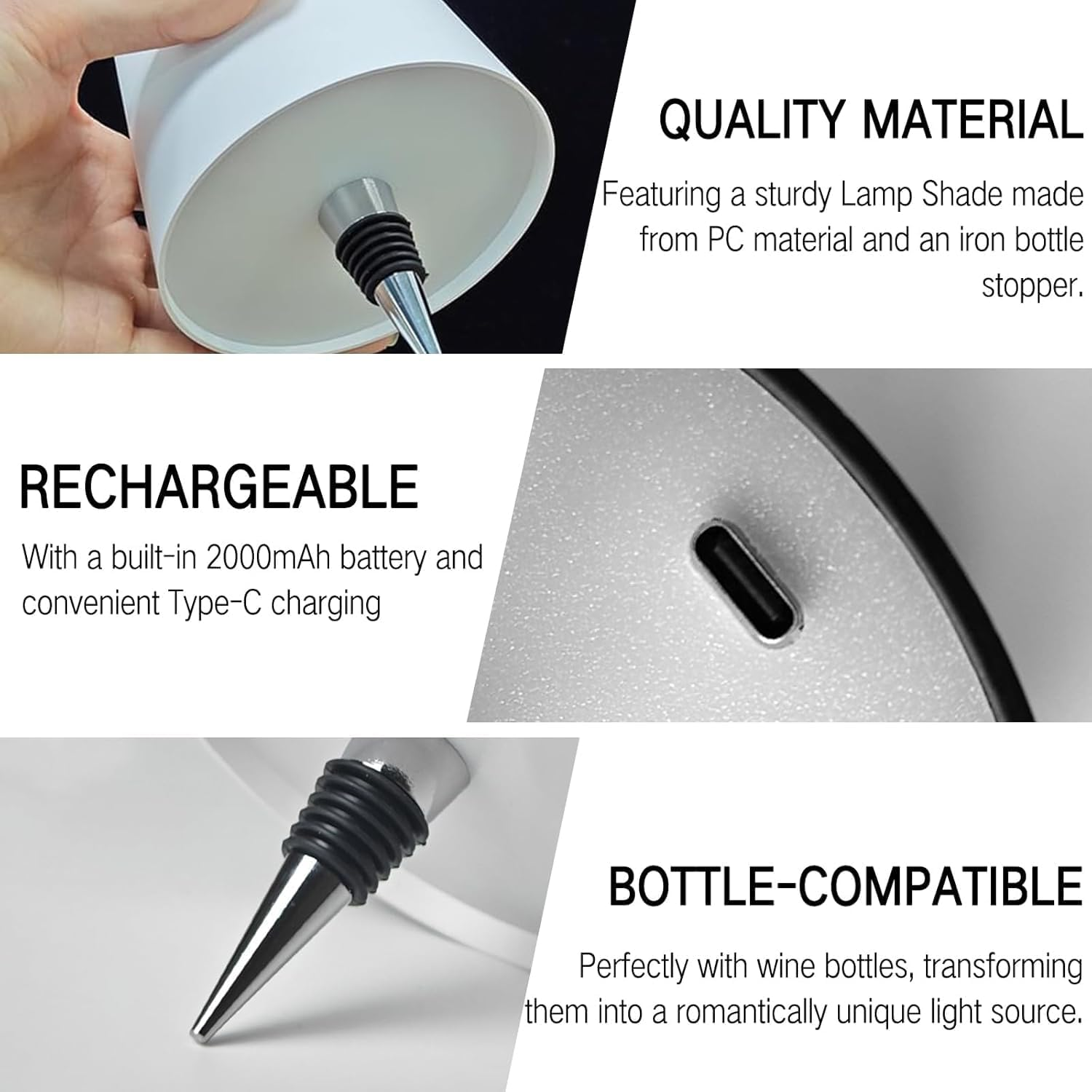 Wireless Bottle Lamp 2000Mah, RGB Mode & 3 Color Stepless Dimming Touch Table Lamp, Rechargeable Atmosphere Lamp for Bars, Cafes, Restaurants, Bedrooms, Outdoor Environments (Black, 1Pcs)