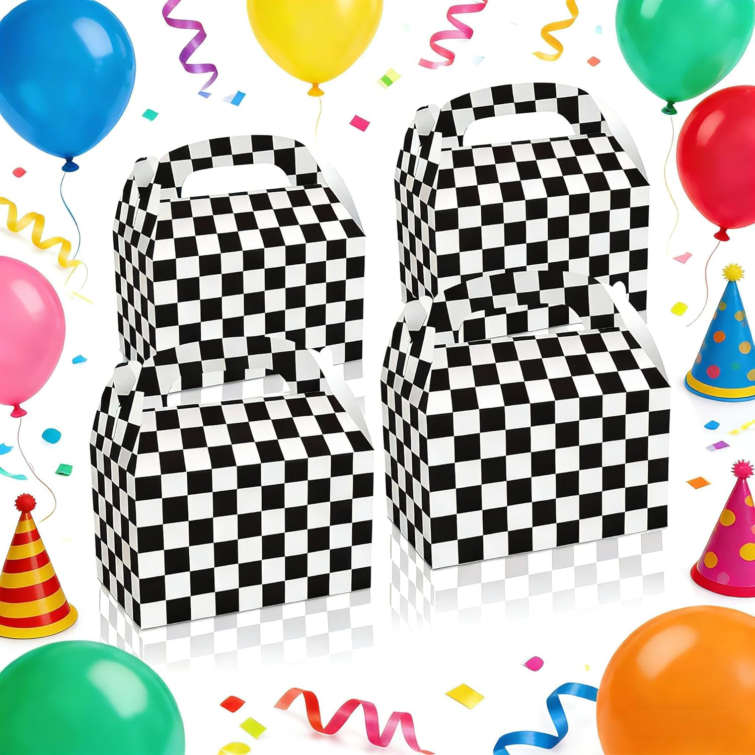WEZCHUGHAOL 12Pcs Racing Flag Gift Bags, Racing Party Gift Boxes Checkered Gift Boxes Snack Gift Bags Containers Racing Party Supplies Holders Race Speed Theme Party Gift Decoration Supplies Are Perfect for Gift Giving