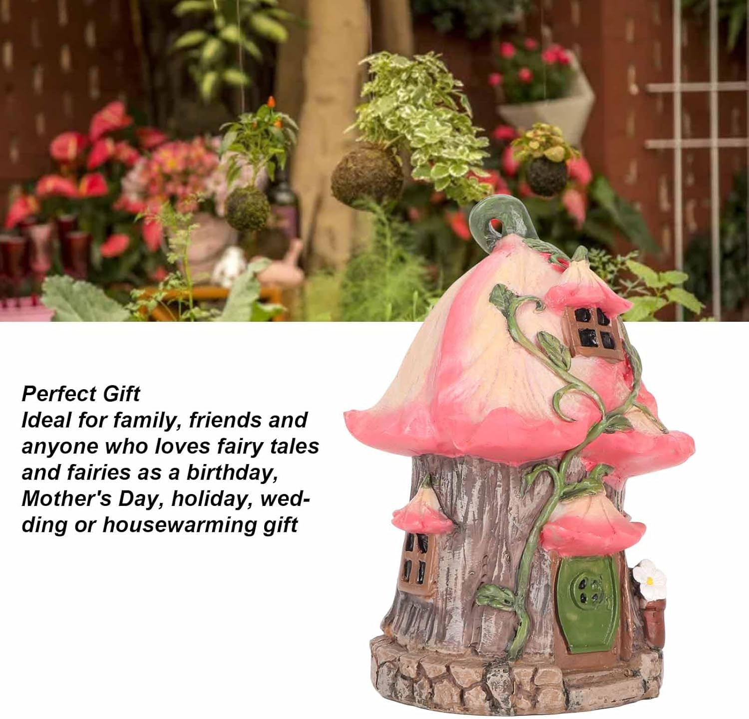 Gernie Fairy Garden House, Resin Gnome Fairy House, Waterproof, UV Resistant, Garden Decor, Pink, Gnome Home, Garden Cottage, Patio Yard Decor image number 1