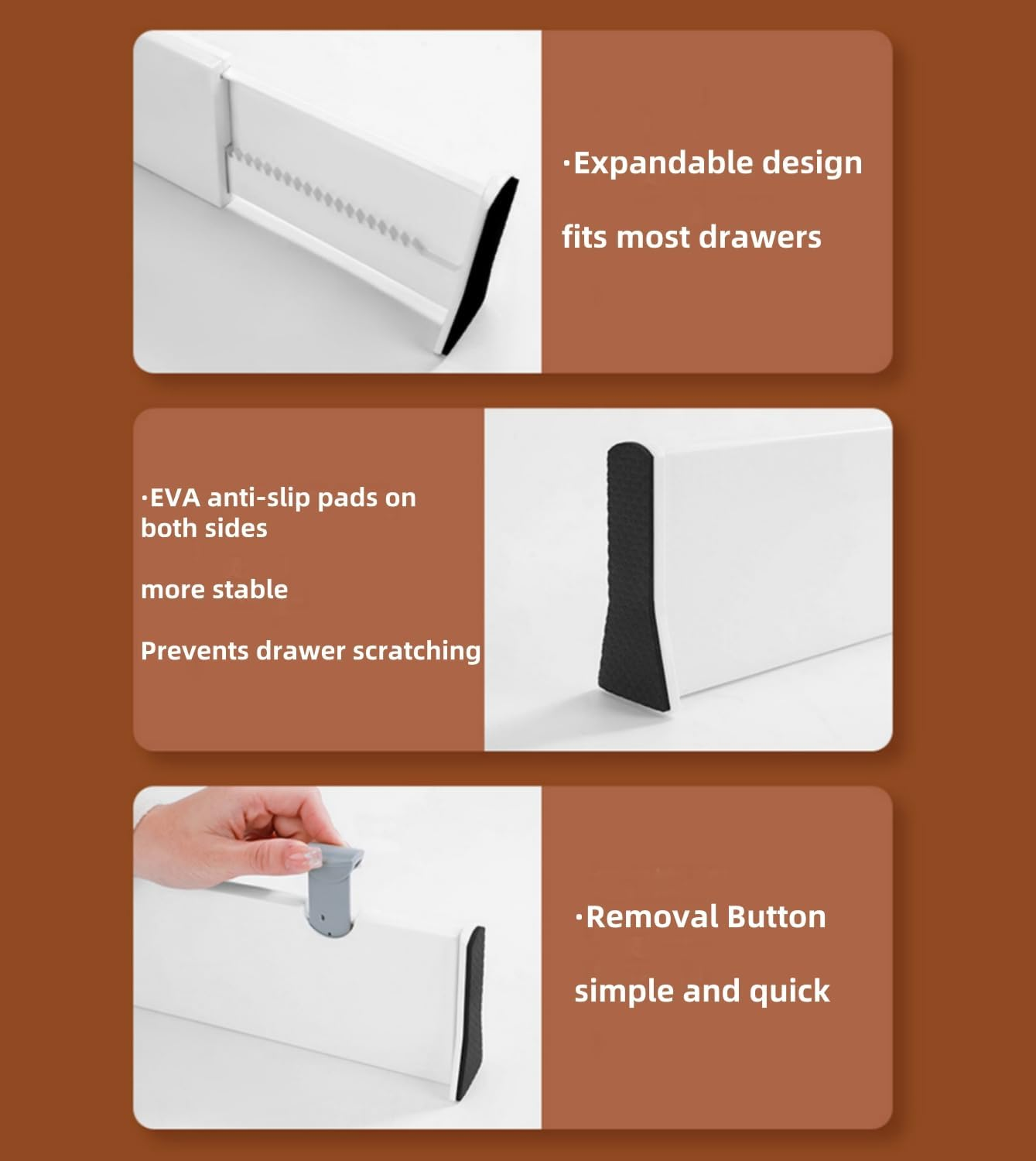 FORYUSE 4 Pack Drawer Dividers Expandable 27-44Cm with 6 Inserts Set Adjustable Separators Organiser for Closet Clothes Kitchen Utensils Office image number 6