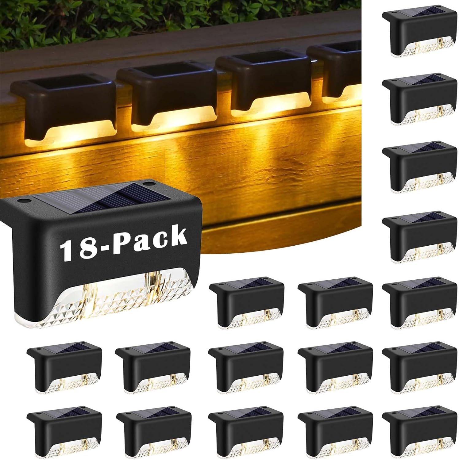 Solar Deck Lights Outdoor 18-Pack,Solar Lights Outdoor for Patio LED Waterproof Lighting Black Solar Step Lights for Outdoor Stair, Deck,Patio,Yard, Fence (18 Pack-Warm Light) image number 6