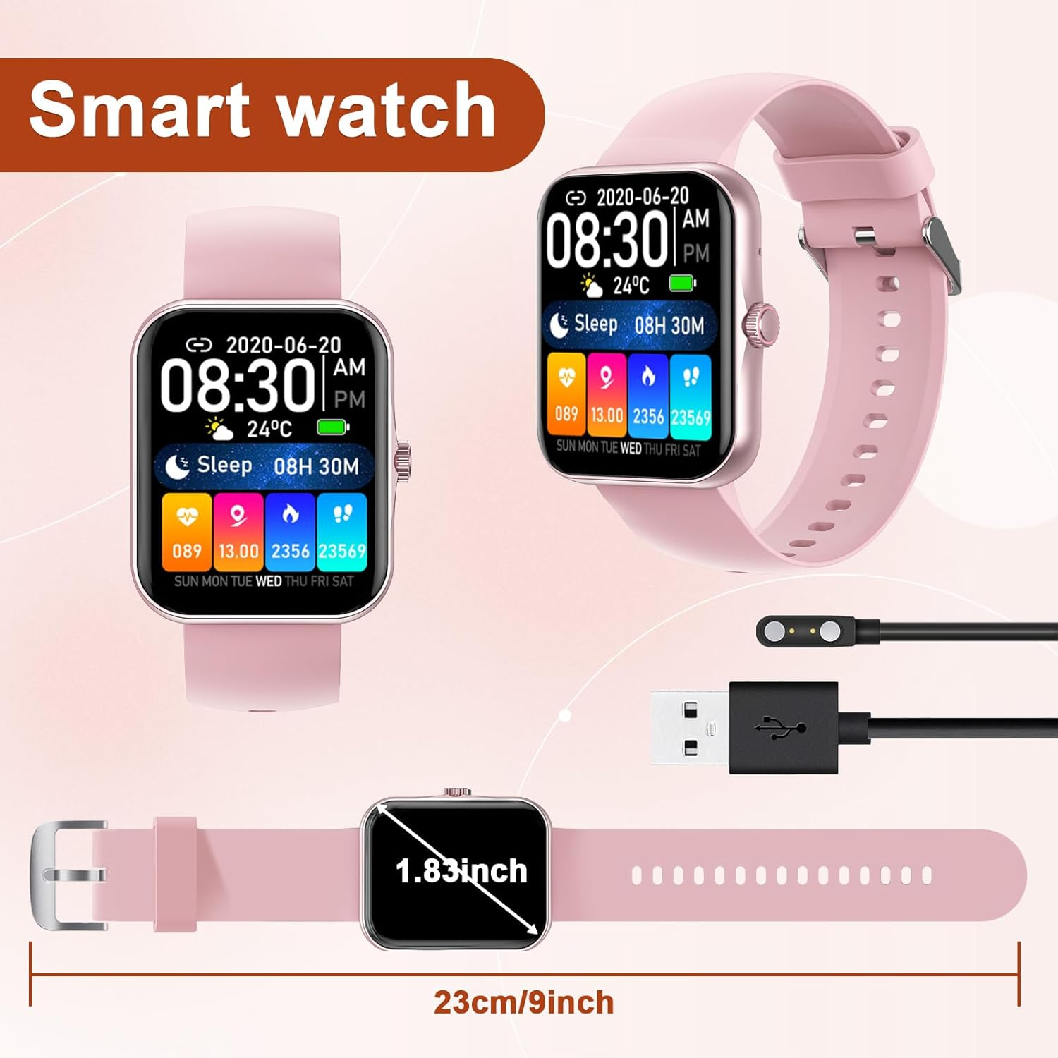 Smart Fitness Tracker Watch for Childrens, Kids Cute Sport Smartwatch with Heart Rate Blood Oxygen 37 Exercise Modes Step Counter Phone Calls Siri Recall App Notifications Music Calculator Alarms Pink image number 4