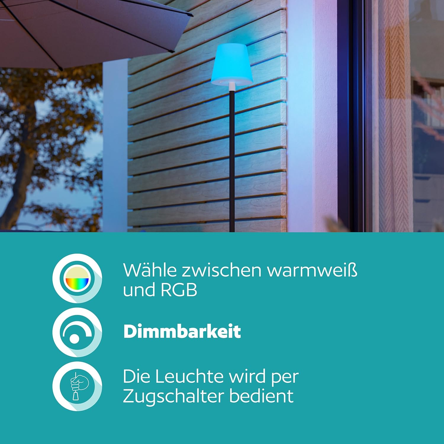 EGLO Montapalma-L Solar Floor Lamp, Wireless Battery Floor Lamp with Pull Switch, Lamp Living Room Dimmable Steel in Black, Plastic, White, Warm White, RGB, IP54