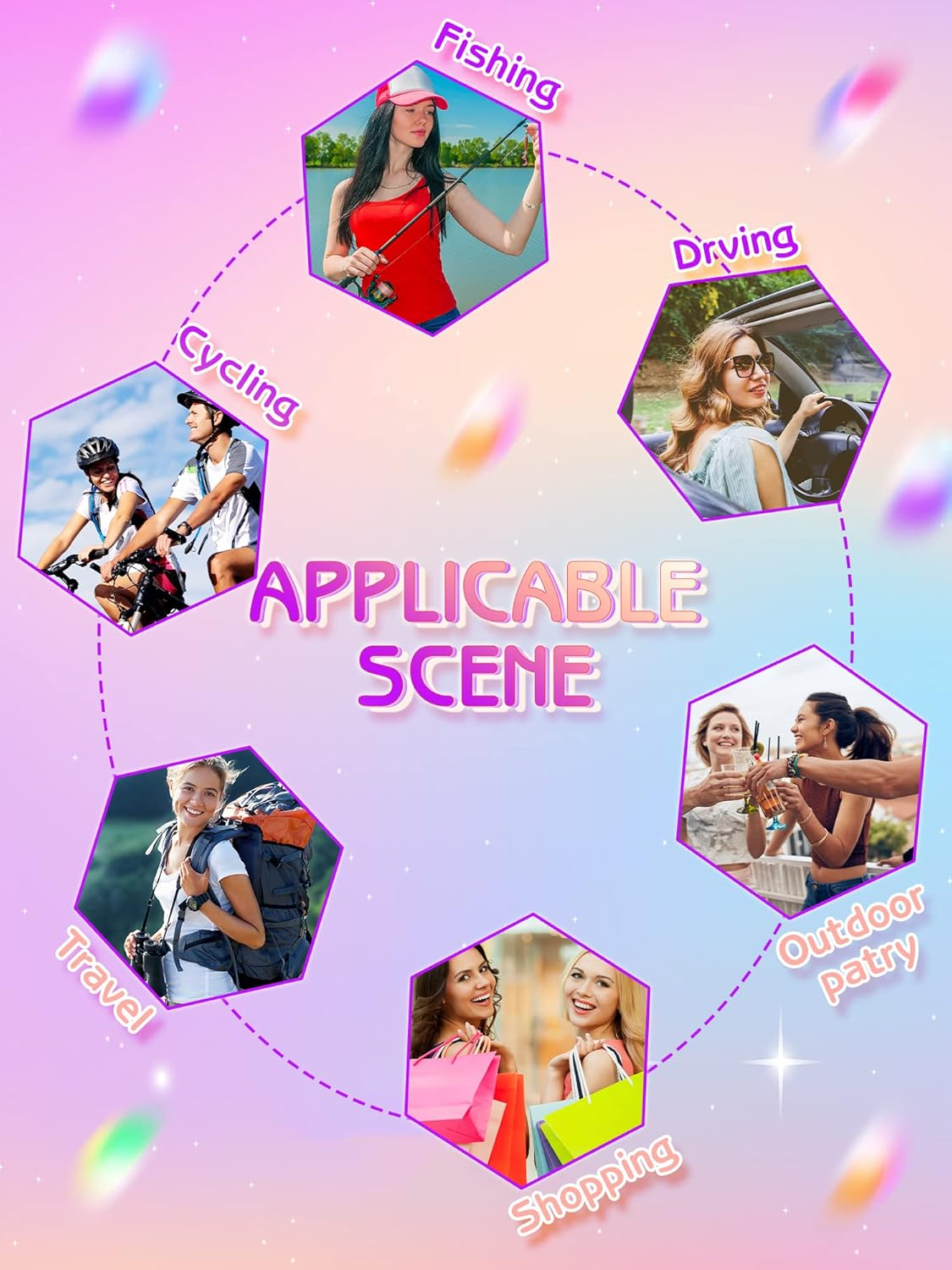 Geyoga 6 Pcs Pink Clear Sun Visor Hats Plastic Sun Visor UV Protection Golf Cap Unisex PVC Transparent Visor Cap for Women Men, Gradient Purple, One Size image number 4