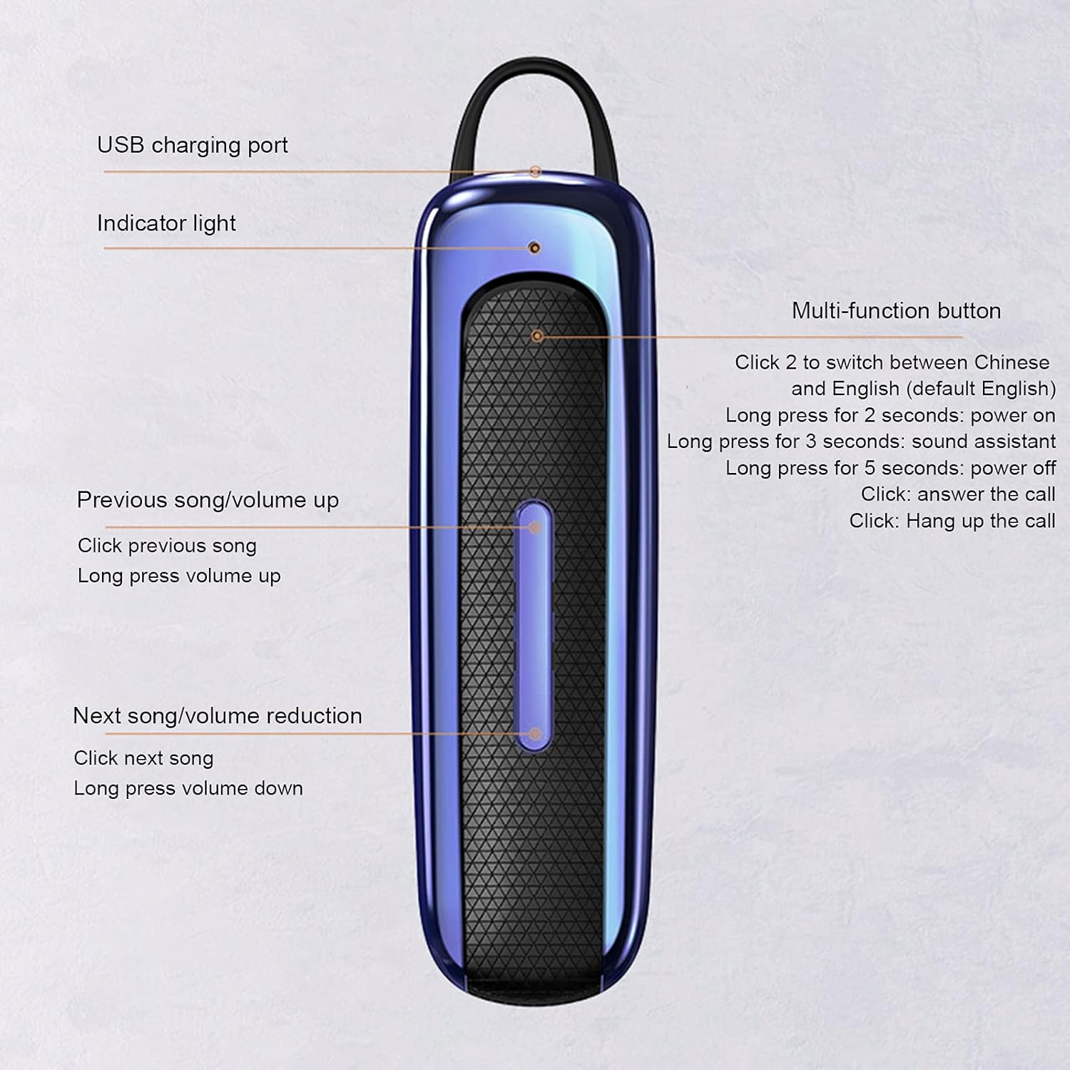 Ciciglow Bluetooth Headset, Wireless In-Ear Earphones, Ultralight Hands-Free Headphones with Noise Isolation for Business/Office/Driving, Standby 50 Hours (Dark Blue)