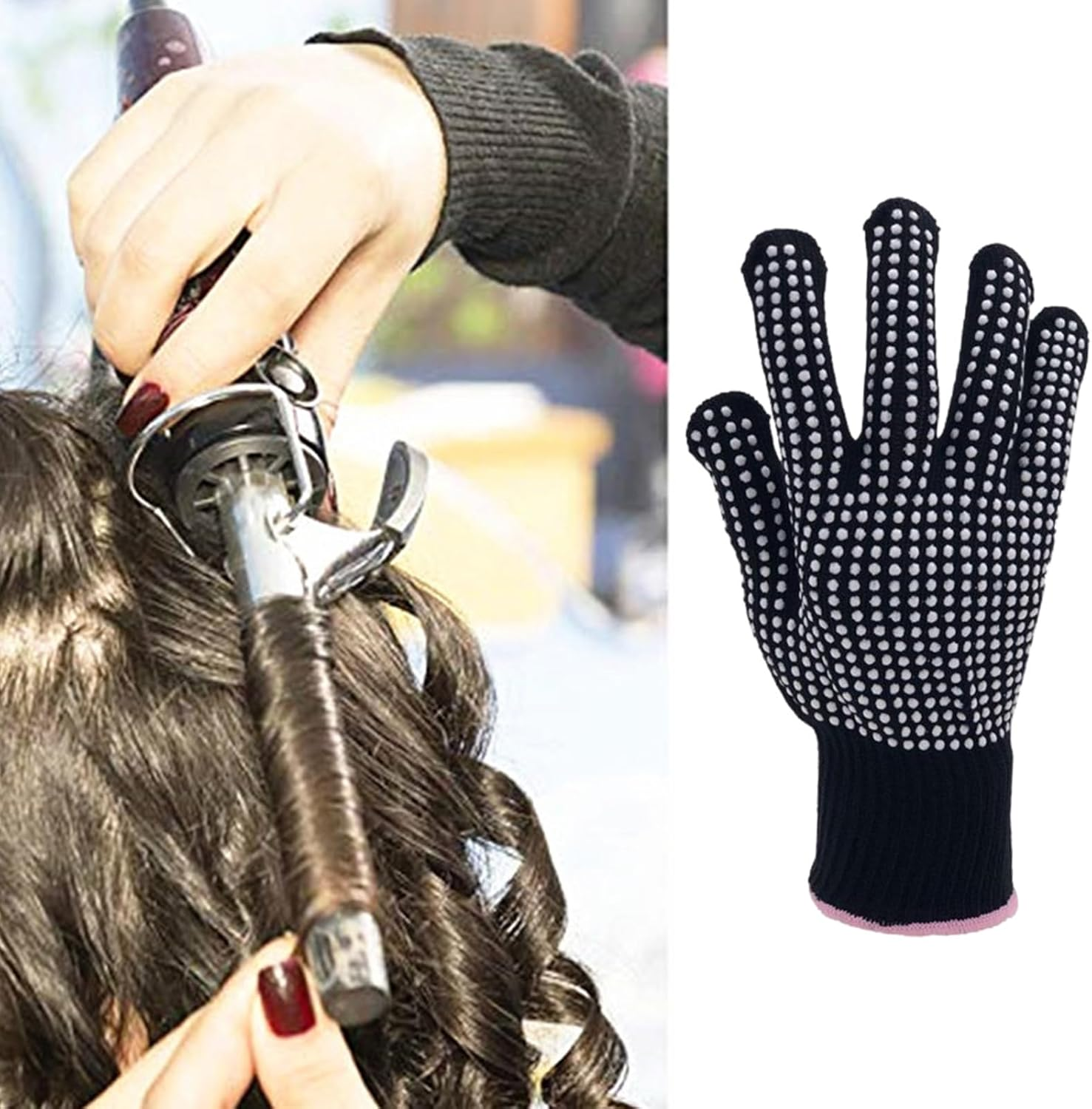 Thermal Styling Gloves, Heat Proof Gloves | Non-Slip Grip Texture, Fireproof Mitt Handling for Safe Hair Tools and Full Hand Coverage with Comfortable Protection and Comfortable Protection During image number 1