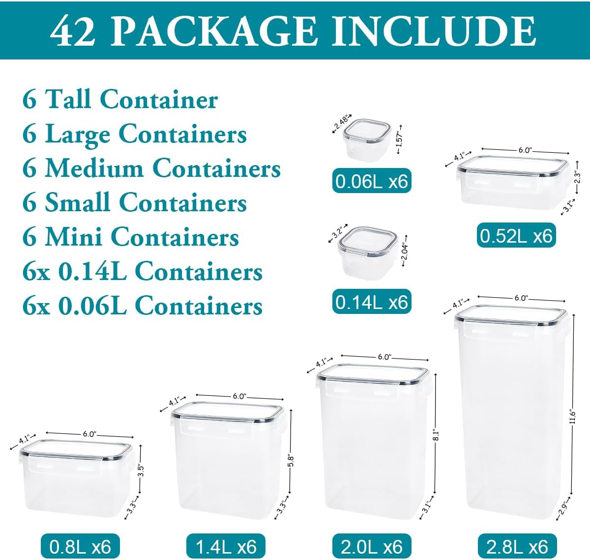 42Pack Airtight Food Storage Container Set with Lids - Kitchen Pantry Organization and Storage with Labels & Marker, Bpa-Free Plastic Leak-Proof Canisters for Dry Food, Flour and Sugar image number 3