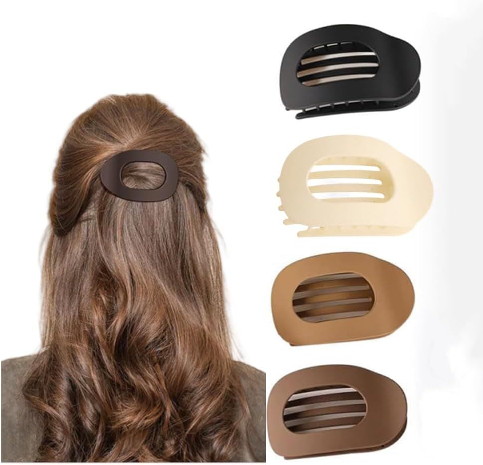 Naisfei 4 Pcs Flat Hair Claw Clips round Flat Hair Clips,Strong Hold Lay down Claw Clamps Hair Barrettes Alligator Clip,Flat Hair Claw Clips Fashion Matte Neutral Large Alligator Clips image number 3
