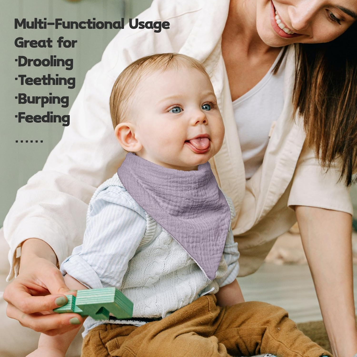 Susurration Muslin Baby Bibs 10Pack Baby Bandana Drool Bibs Soft Adjustable Newborn Bibs for Unisex Baby Girls & Boys image number 1