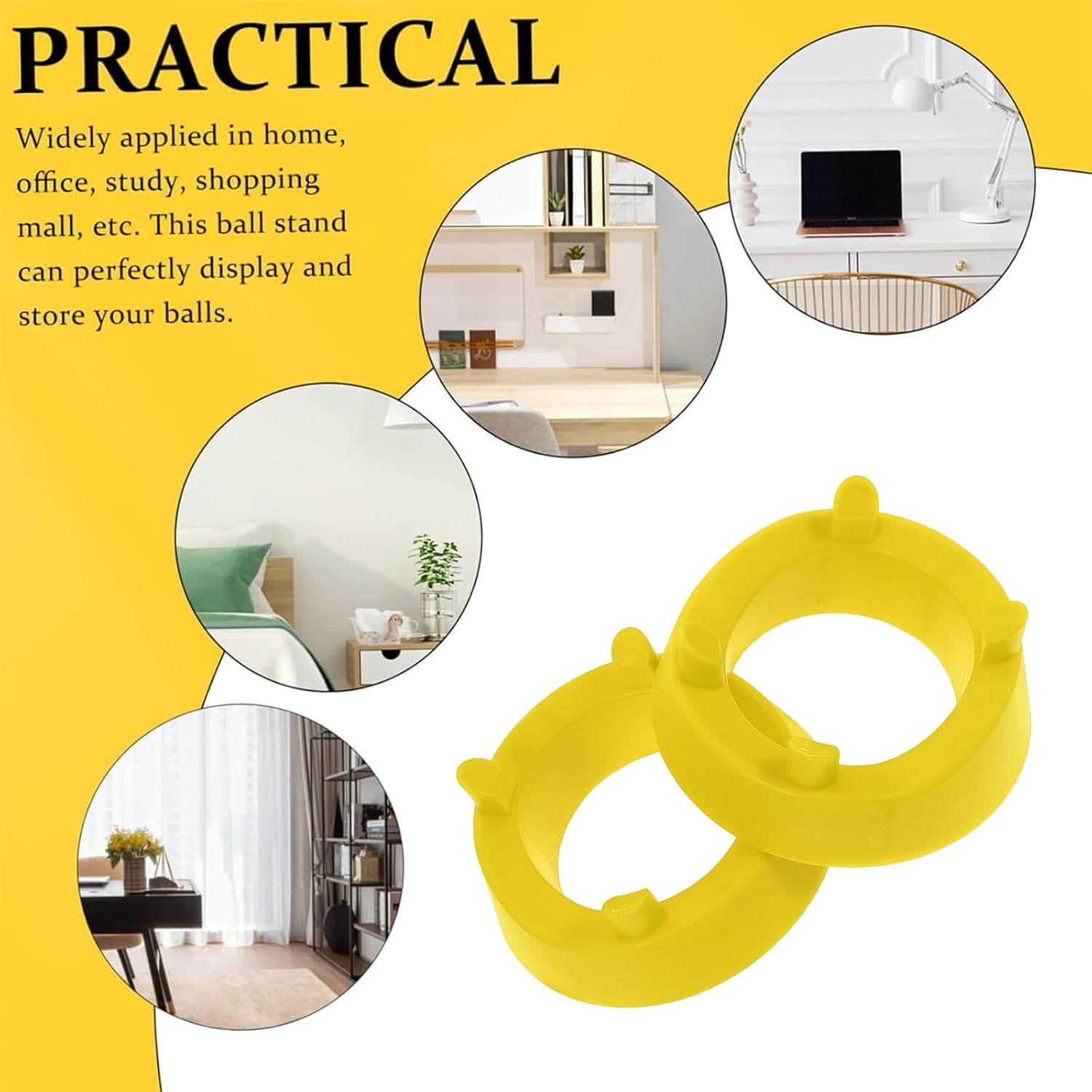 Ksngtixe 2PCS Soccer Ball Holder Stand, Durable Football/Basketball/Rugby Display Rack, Space-Saving Sports Equipment Organizer for Youth & Adults (Yellow)