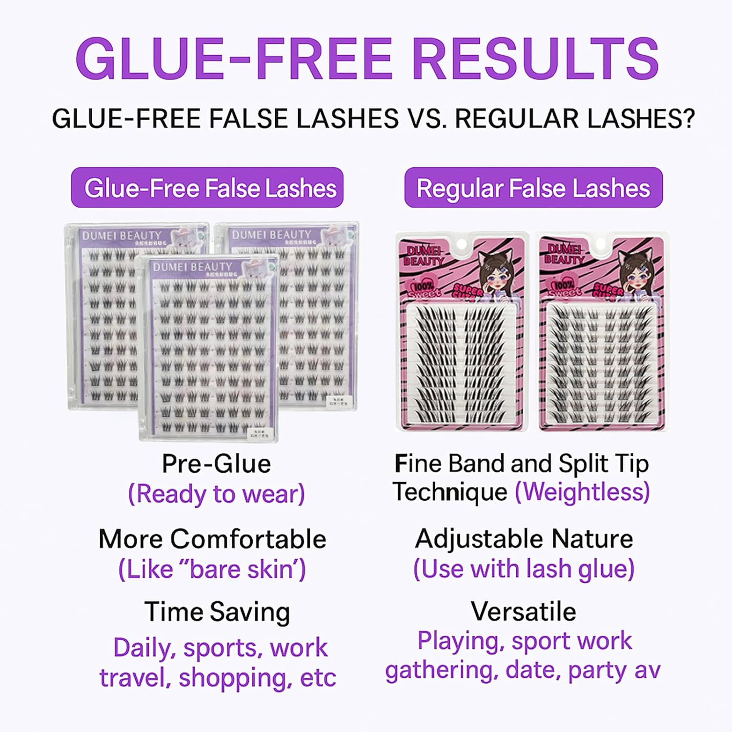 &zwnj;Taoluwin False Lashes, Brown Natural Look False Eyelashes, 60 Clusters, with Built-In Adhesive Strips, Lightweight Reusable Eyelashes for Daily Wear & Beginners, 10-12Mm image number 3