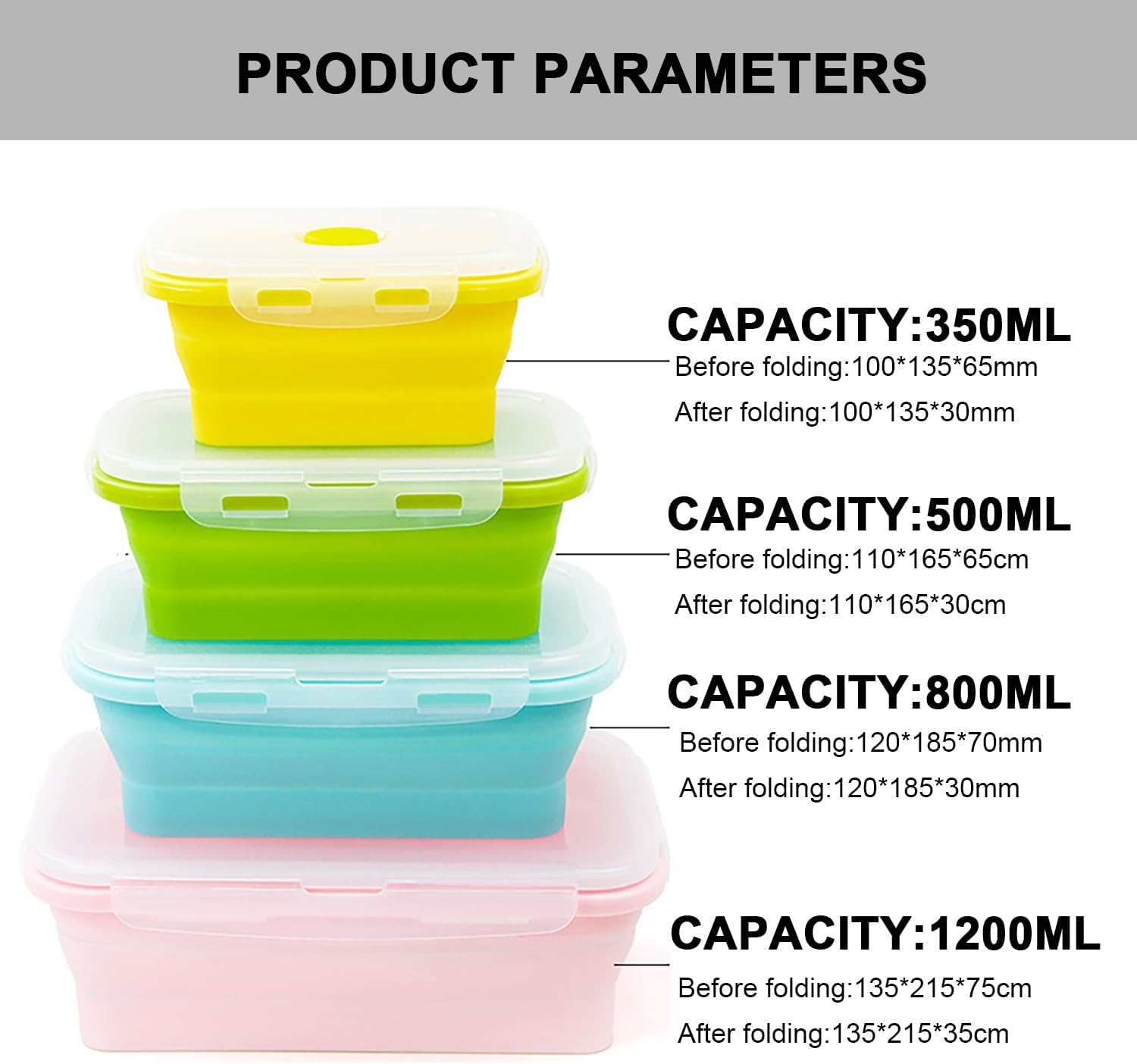 Collapsible Silicone Food Storage Container Set of 4,BPA Free,Leftover Meal Box for Kitchen,Bento Lunch Boxes - Microwave, Freezer and Dishwasher Safe. for Outdoor Camping, Hiking, Picnic image number 4