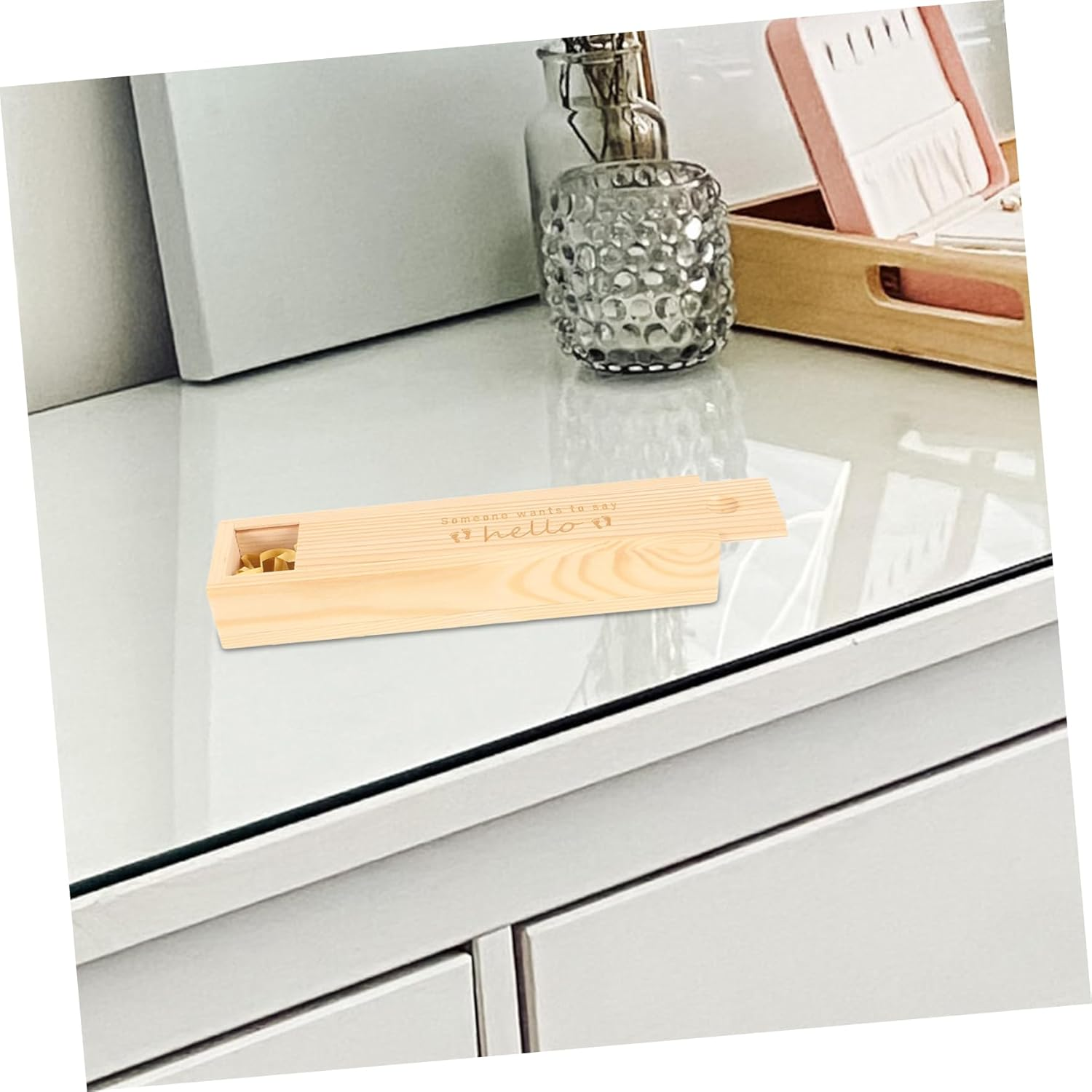 Wooden Pregnancy Test Box Female Pregnancy Announcement Case for Newborn Keepsake Charming Footprint Motif Storage Box image number 4