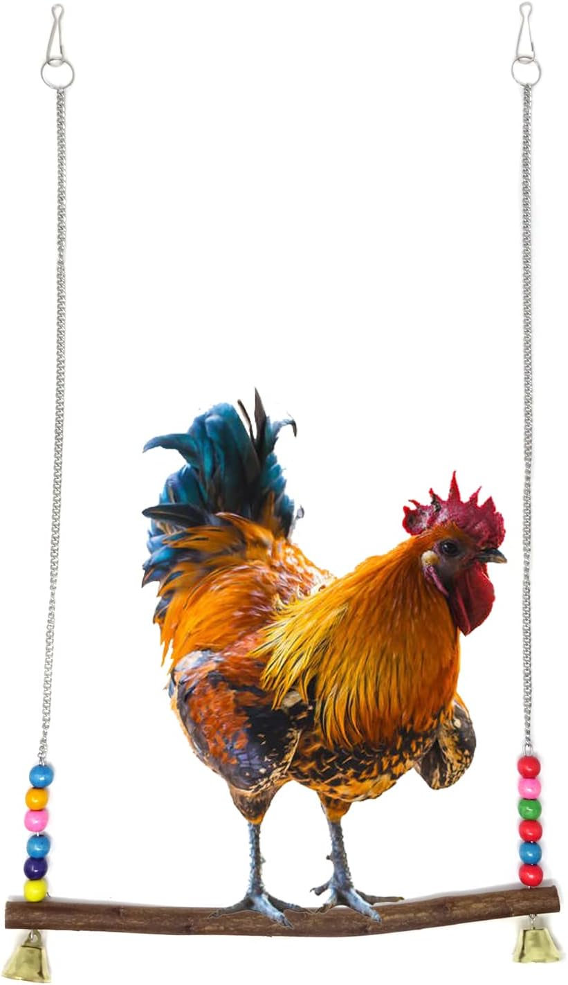 Honbay 1PCS Hens Swing Chicken Toy Wooden Handmade Bird Swing Bird Toy for Large Bird Parrot Hens Cock Macaw image number 2