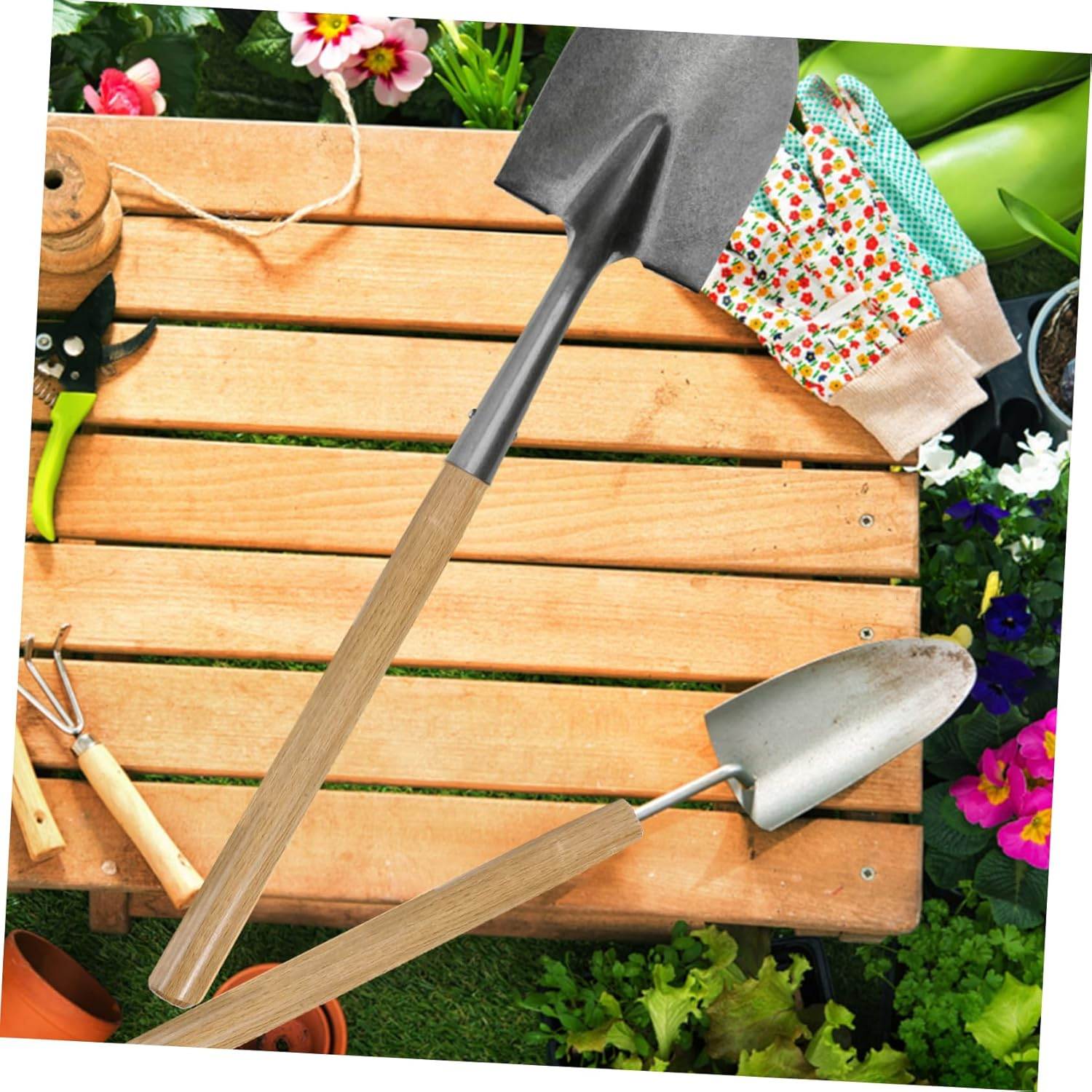 PLAFOPE Heavy Duty Solid Wood Shovel Handle Thickened Farming Tool Replacement Handle for Gardening and Agricultural Work, 38Cm Hardwood Wooden Stick image number 1