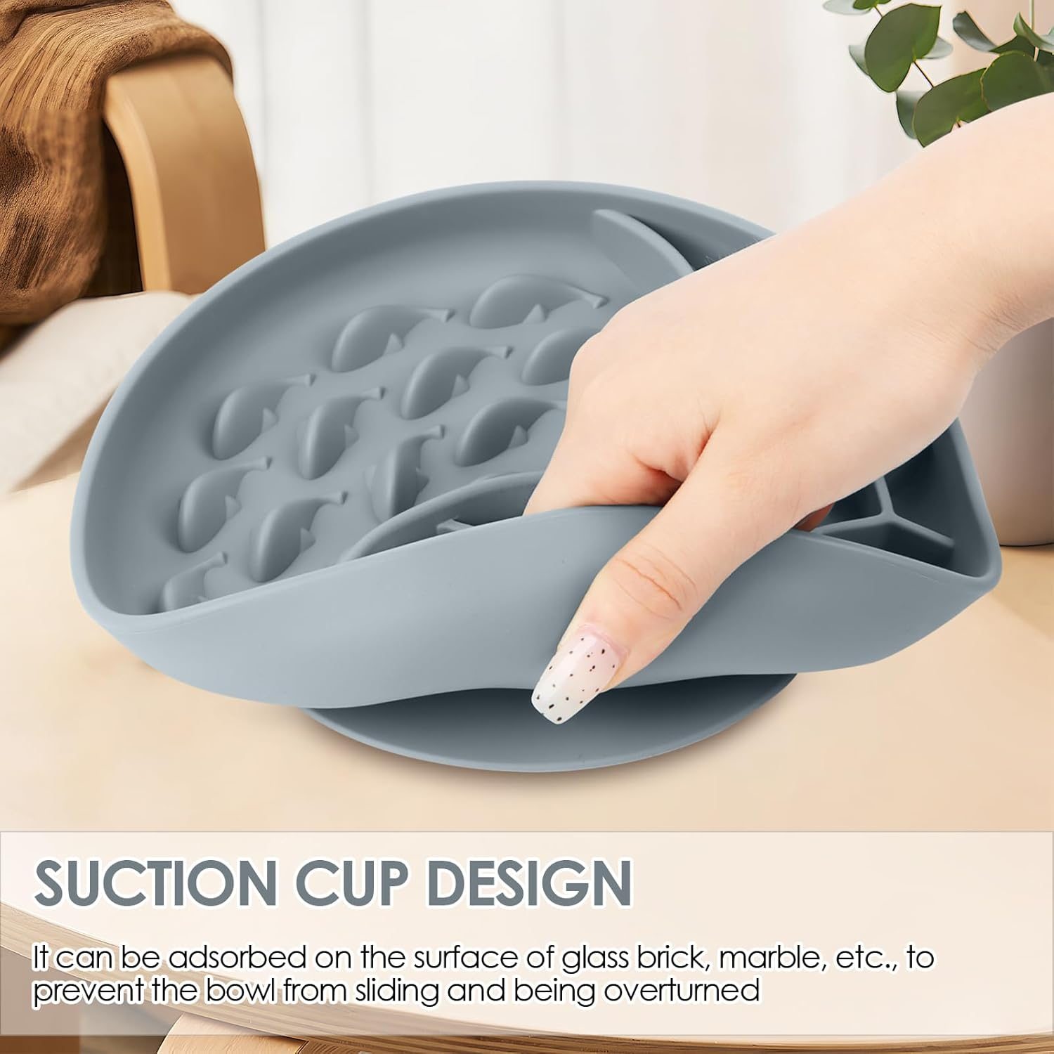 Slow Feeding Cat Bowl, Cat Feeding Bowl, Dog Bowl, Anti-Slinging Bowl, for Cats and Small Dogs (Grey)