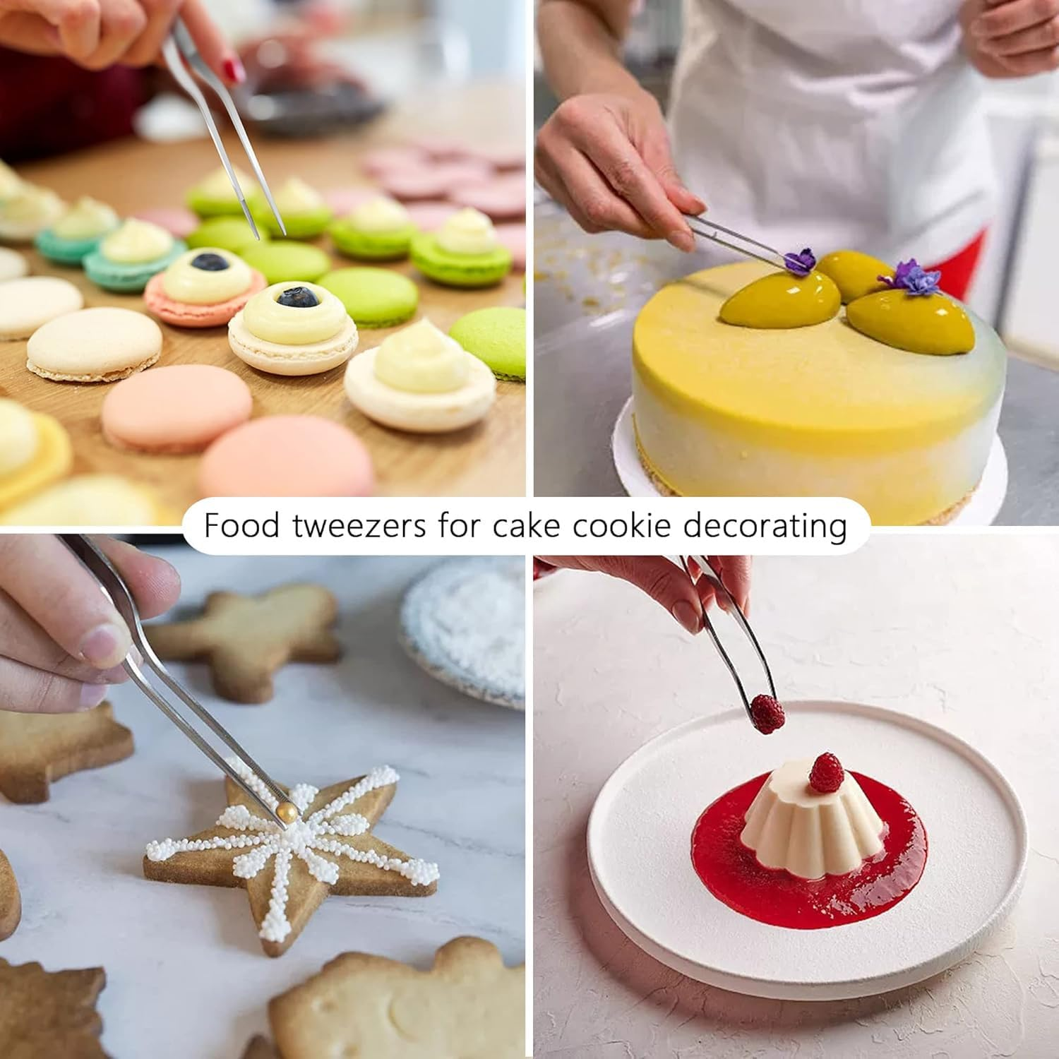 Wzenclave 6-Piece Stainless Steel Fine Tipped Needle-Nose Pliers Cooking (12" & 6.3") Cooking Tweezer Tongs Set Professional Chef-Grade Kitchen Tweezers image number 2