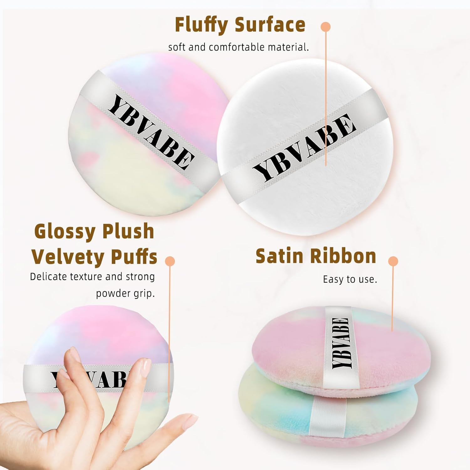 YBVABE Large Powder Puff - Ultra Thick Big 10Cm/4Inches - 3Pcs Washable Velour Body round Fluffy Baby Cosmetic Puff Makeup Sponge for Loose Powder image number 3
