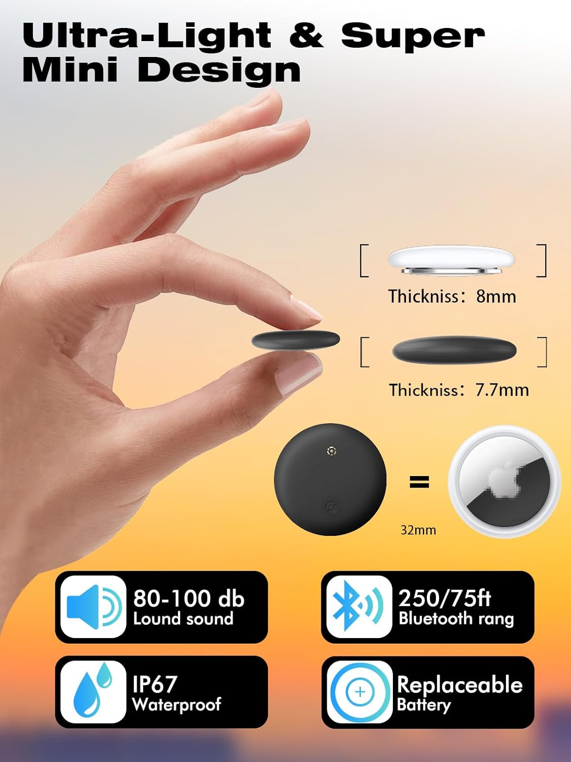 VISOOP Air Tags 2Pack with Holder Case, Smart Bluetooth Tracker Compatible with Find My(Ios Only), Item Finder Locator for Pets/Keys/Bags/Luggage Suitcases, Replaceable Battery Waterproof-Black image number 2