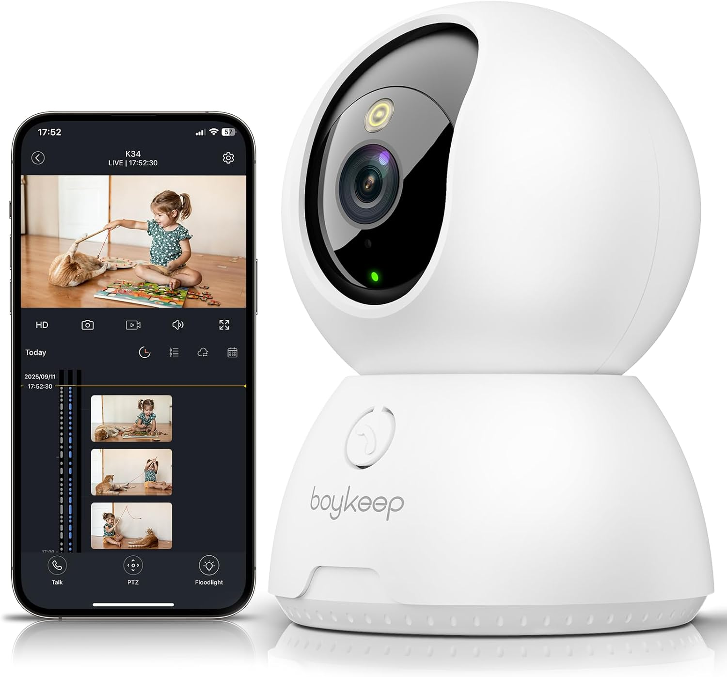 Boykeep Pet Camera 2K, Indoor Camera for Home Security, One-Touch Call, Motion Detection & Tracking, Colour Night Vision, 5G/2.4Ghz Wi-Fi, Cloud/Sd Storage, 2 Pack