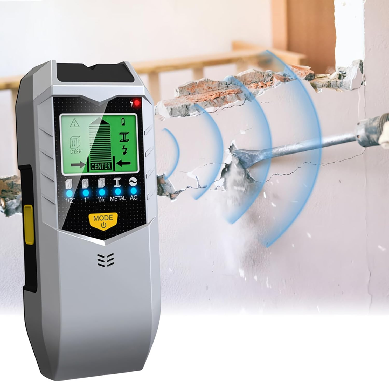 Stud Finder Sensor,Portable 5 in 1 Wall Scanner Handheld Stud Sensor,Lcd Display and Audio Alarm,Edge Finder for Metal Wood Detector(Batteries Not Included) (Silver)