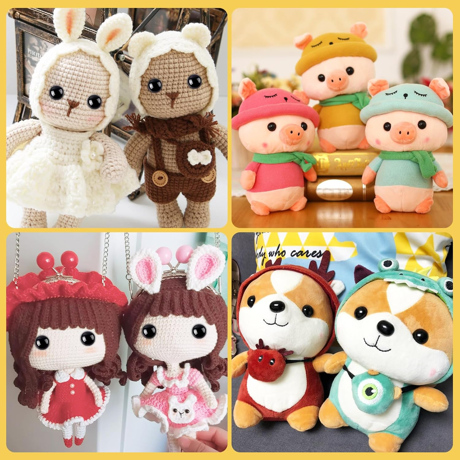 UPINS 600 Pieces 12MM Safety Eyes with Washers Black Plastic Safety Eyes for Amigurumi Doll Crochet Eyes for DIY Crafts Stuffed Animals Making Supplies image number 1