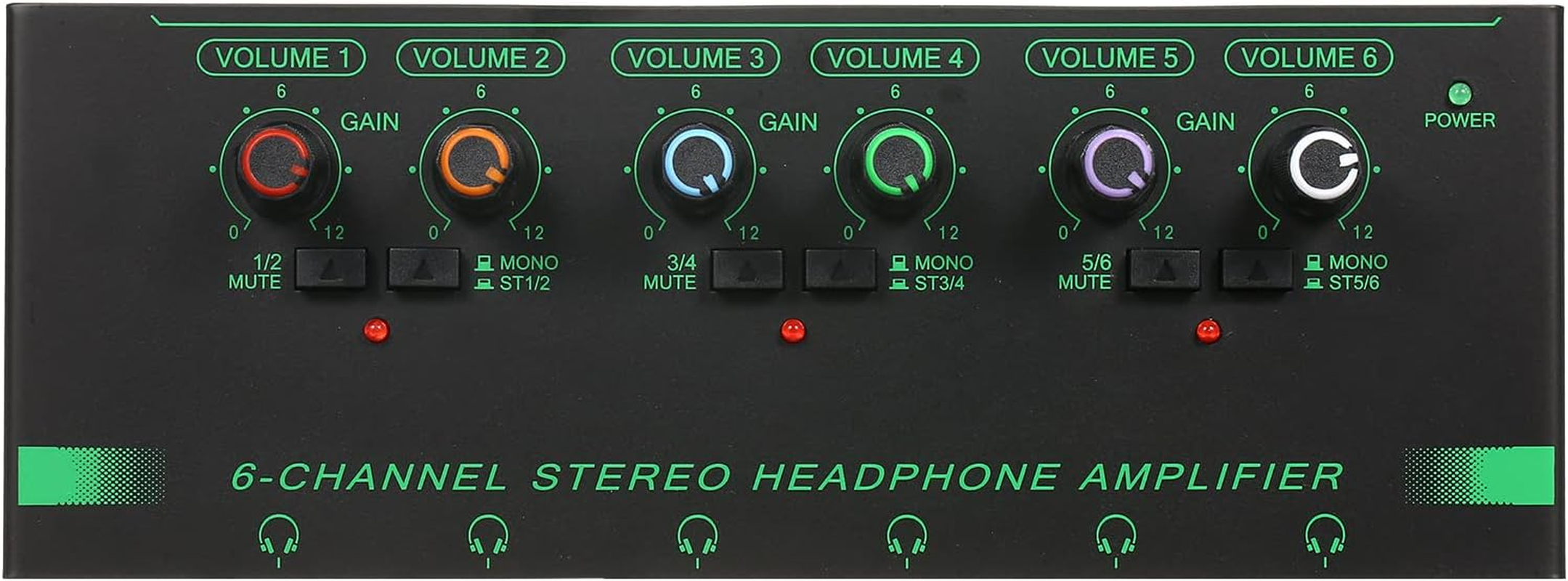 Headphone Amplifier, 6-Channel Stereo Headphone Amplifier Compact 6 Channels Mini Audio Stereo Headphone Amp with 6.35Mm/3.5Mm Input Volume Control In-Ear Monitoring System for Stage and Studios image number 5