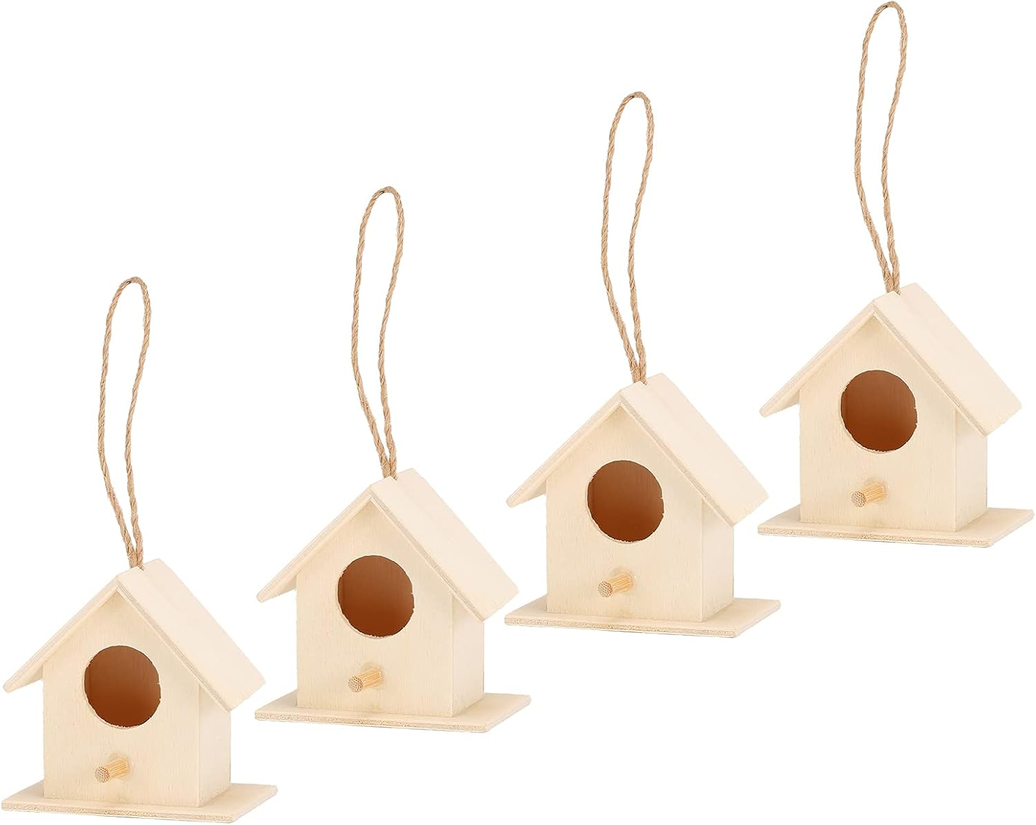 Wood Bird Houses for Outside, 4PCS Wooden Bird House for Finch Bluebird Hanging Birdhouse Garden Country Cottages, Bird Nests Breeding Box Cage for Garden DIY Decor image number 2