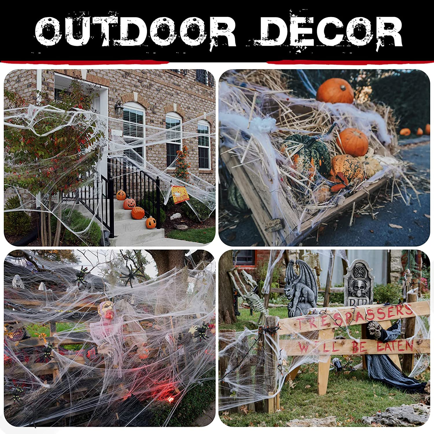 130Sqm Halloween Spider Webs Decorations with 150 Extra Fake Spiders, Super Stretchy Cobwebs for Halloween Decor Indoor and Outdoor image number 2